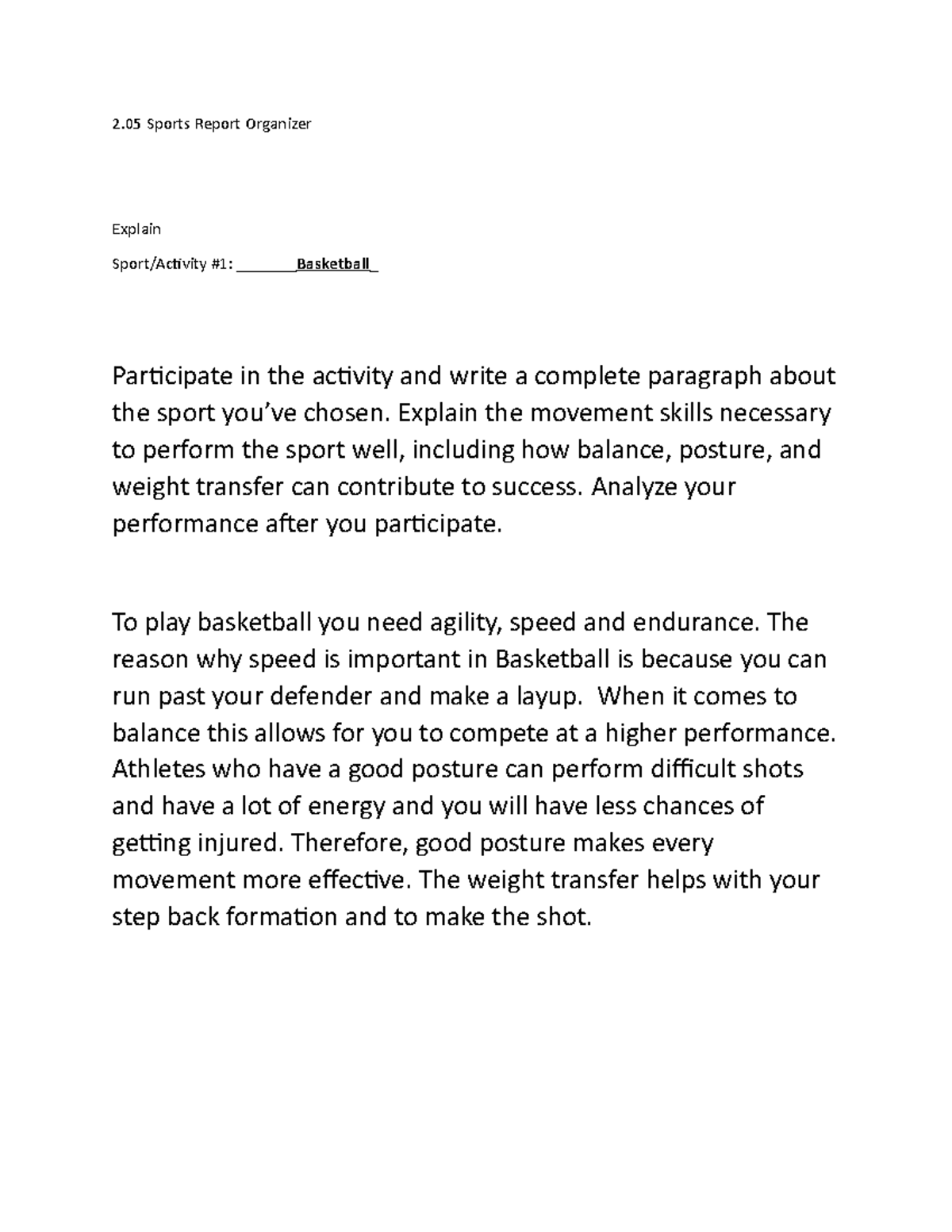PE 2 - PE 2 - 2 Sports Report Organizer Explain Sport/Activity #1 ...