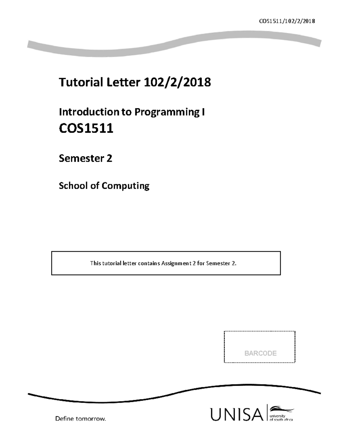 COS1511 102 2 2018 - Tutorial Letter - Warning: TT: undefined function ...
