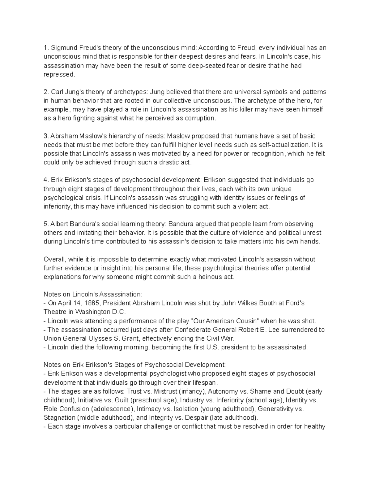 Notes for class multiple chapters (37) - Sigmund Freud's theory of the ...