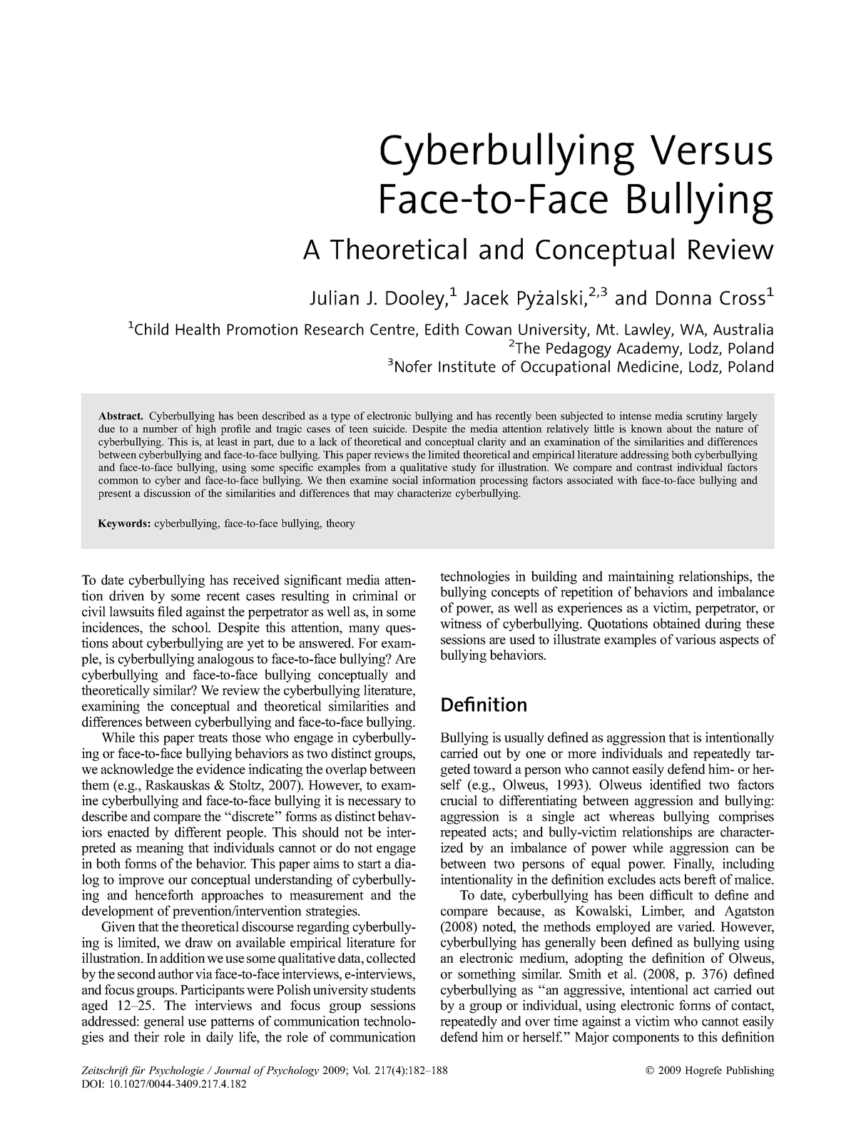 Cyberbullying Versus Face-to-Face Bullying A Theor - Cyberbullying ...