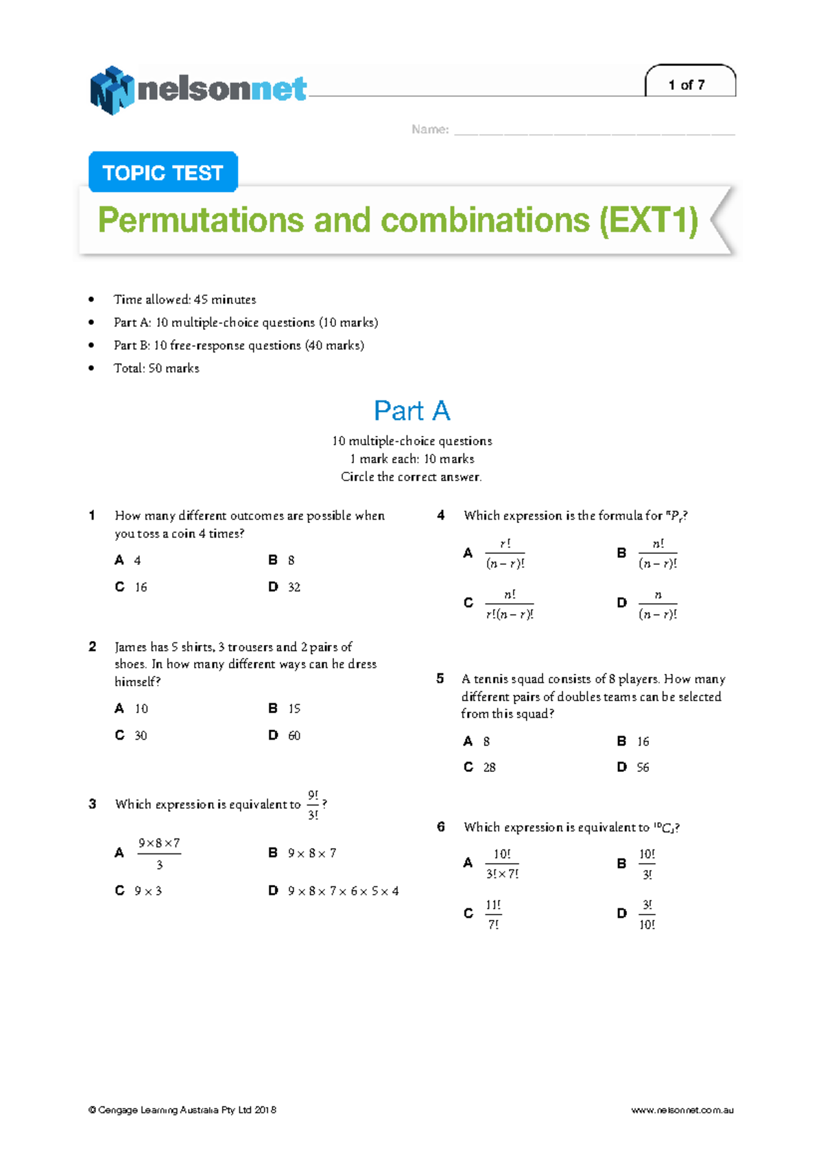 Chapter 3 Topic Test - test - Name ...