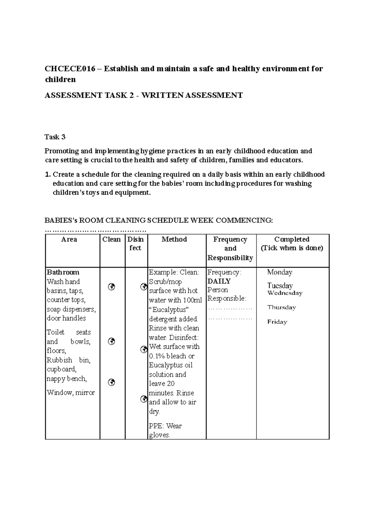 Chcece 016 Final Assignment Task 2- Task 3- Q1 0nly - CHCECE016 ...