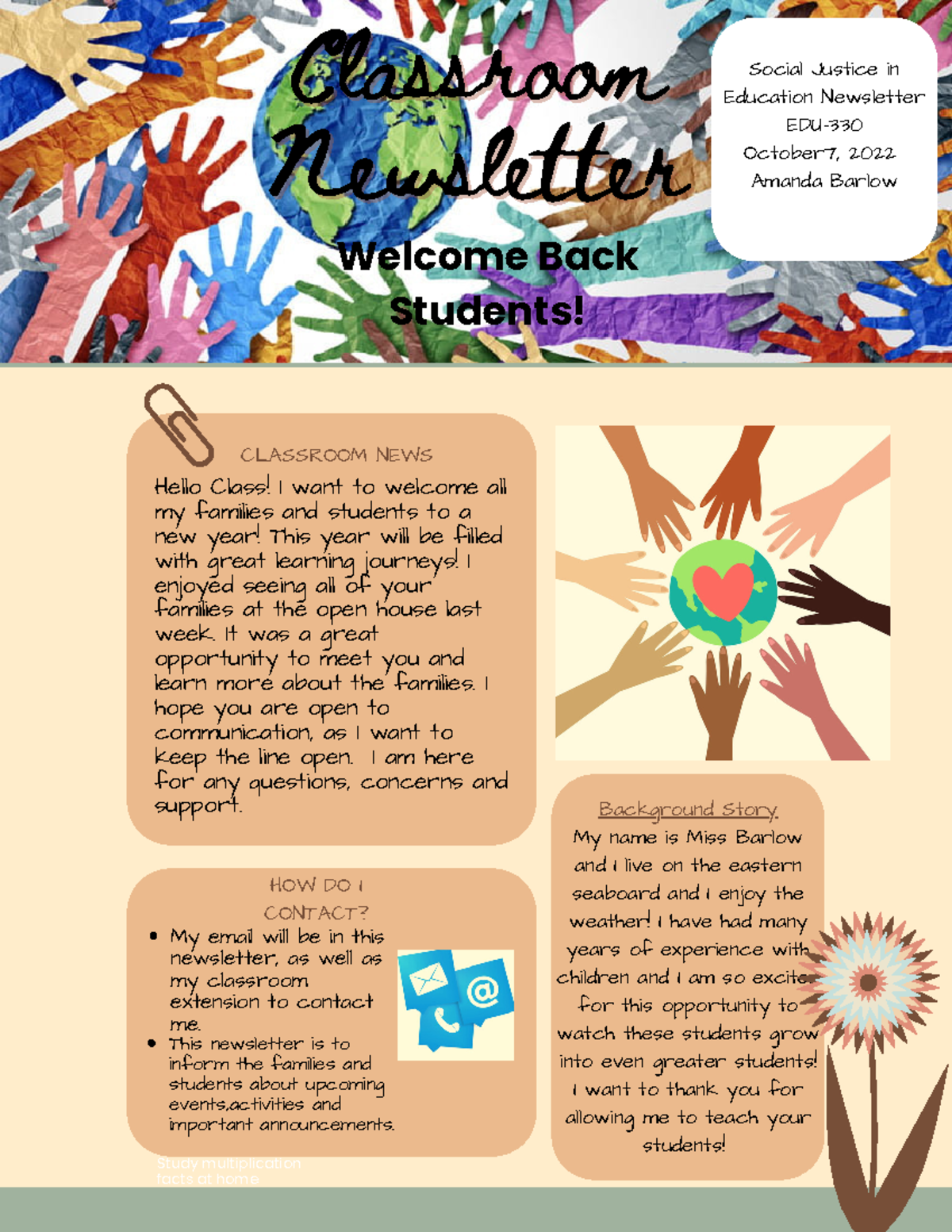 EDU-330 Topic 8 Newsletter Assignment Amanda Barlow - Background Story ...
