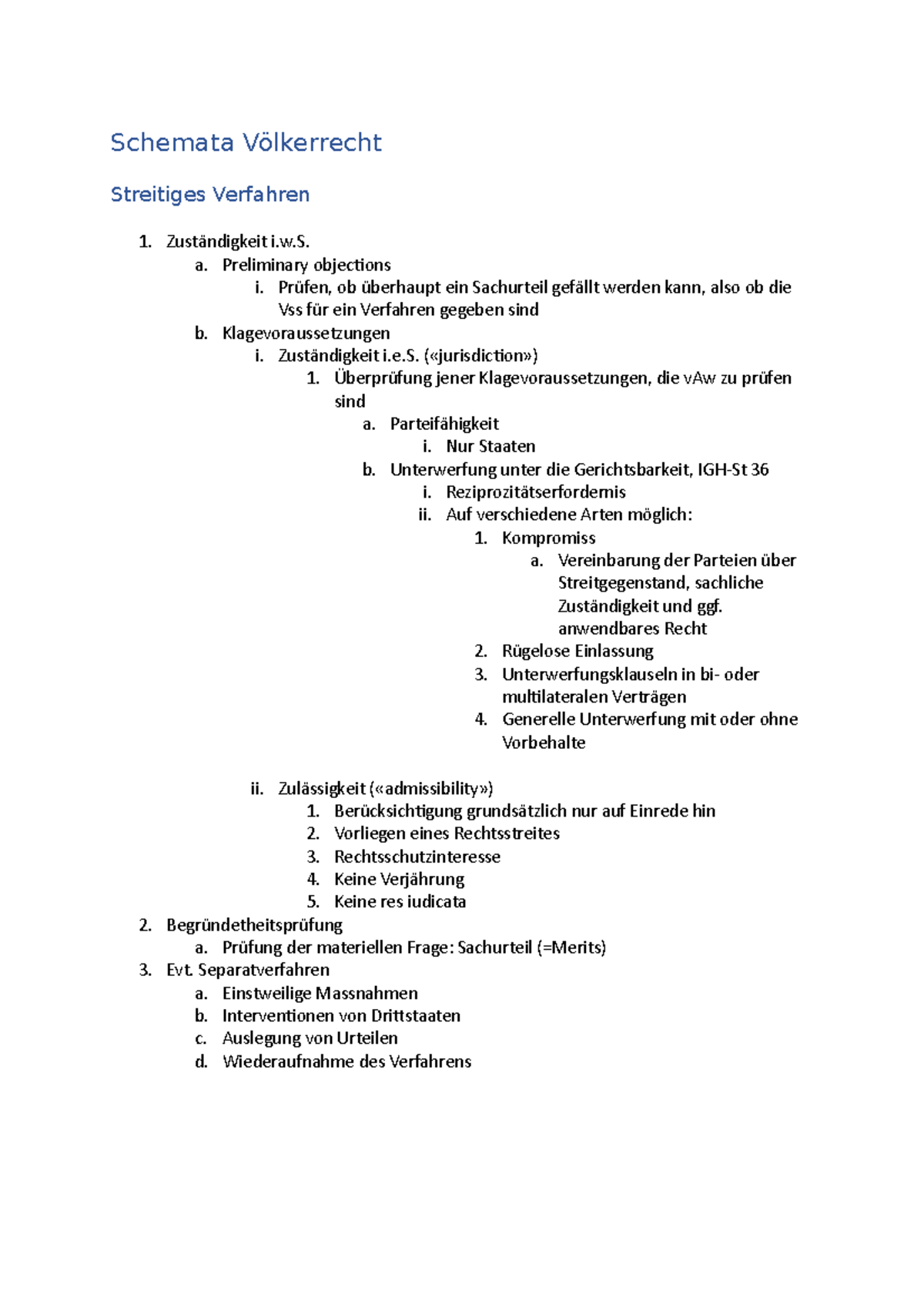 Schemata V Lkerrecht Schemata V Lkerrecht Streitiges Verfahren