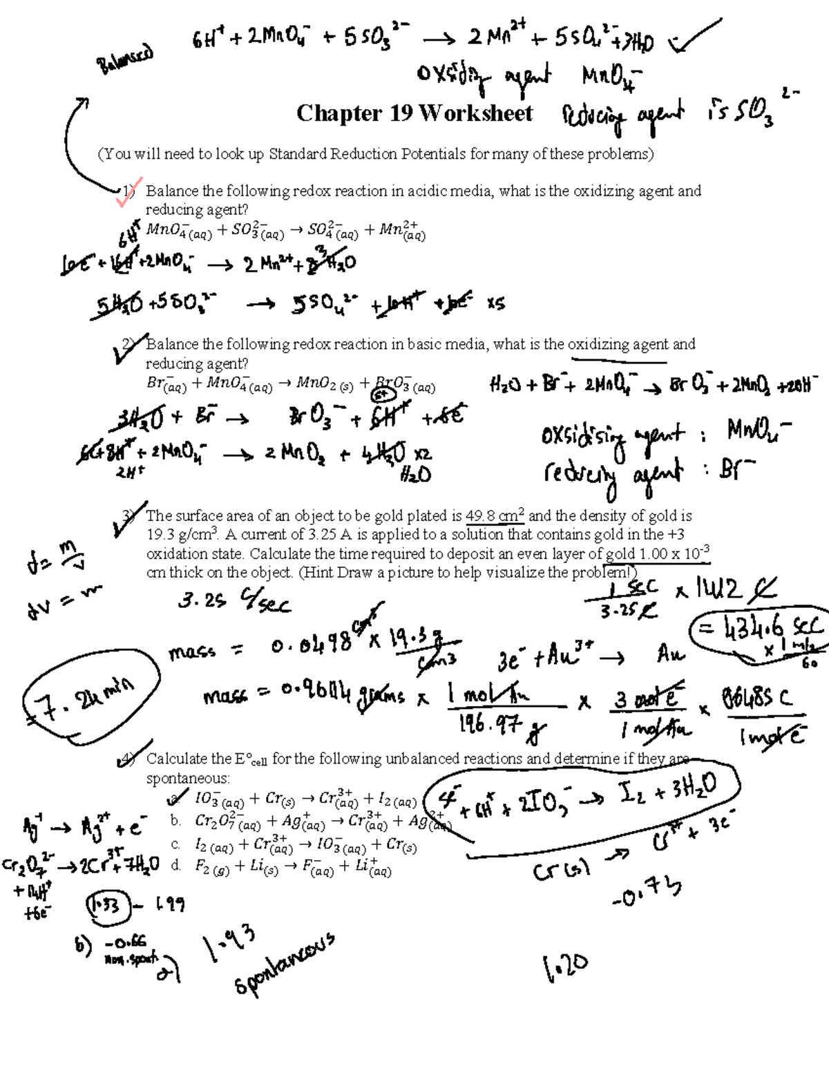 Chapter19Worksheet Chapter 19 Worksheet (You will need to look up Standard Reduction