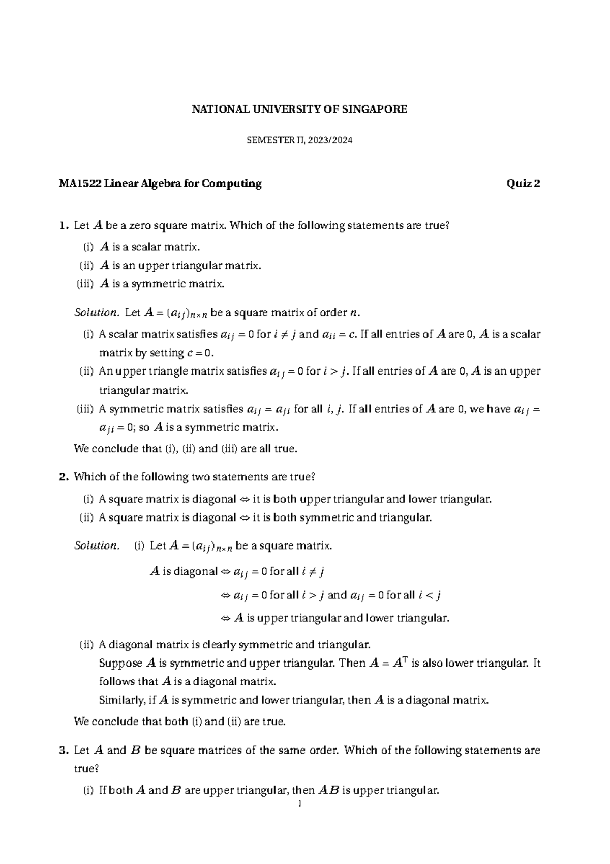 Quiz 2 - ddd quiz 2 - NATIONAL UNIVERSITY OF SINGAPORE SEMESTER II ...