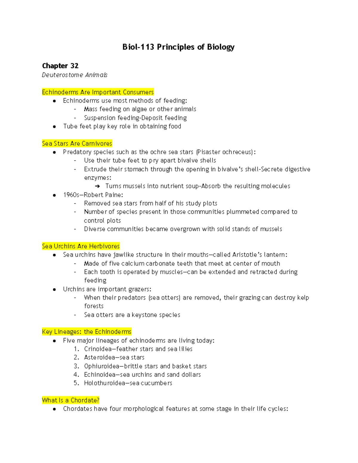 Biol-113 Principles Of Biology Chapter 32 Pt. 2 - Biol-113 Principles ...