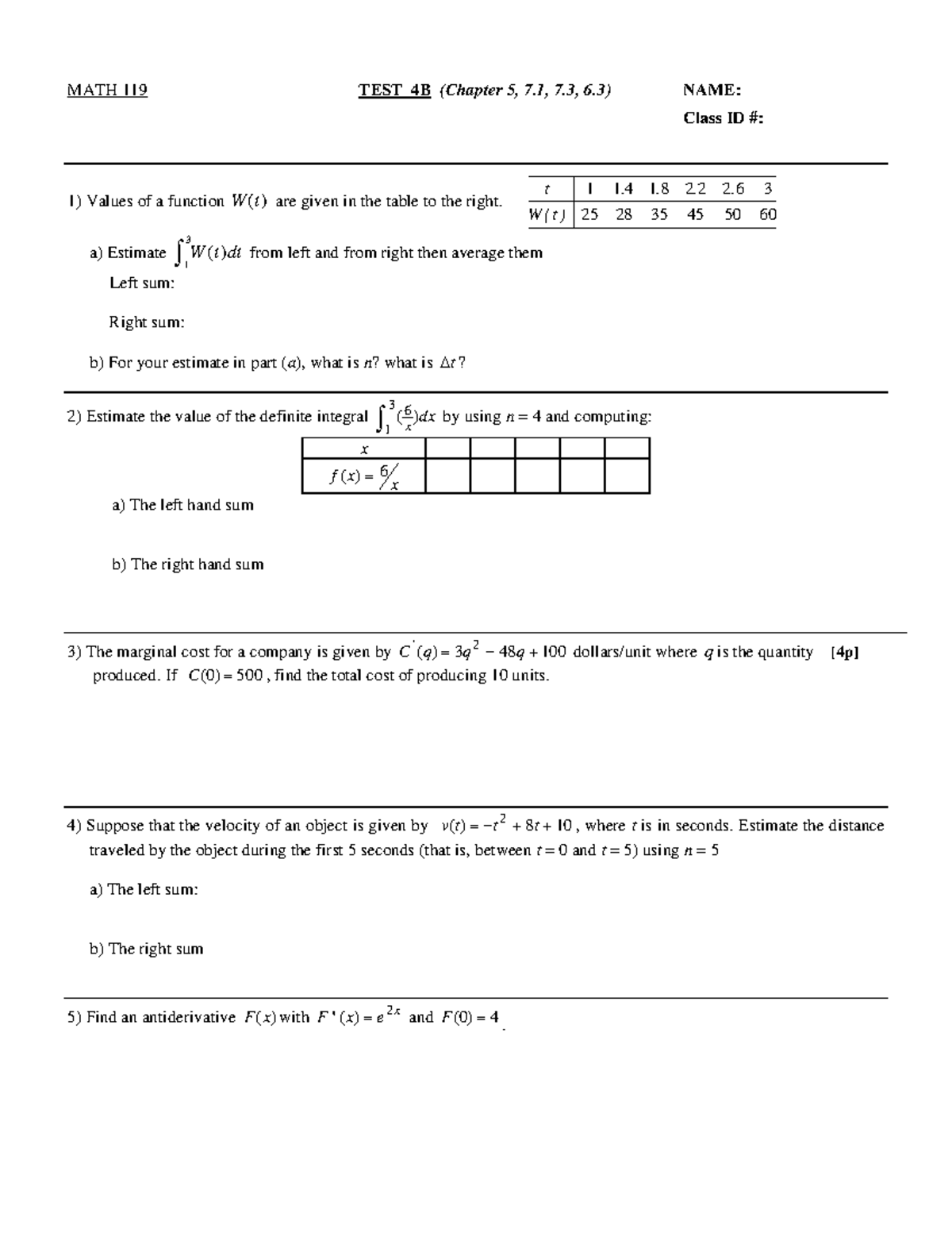 Test 4 B - Chapter Test And Solution For Math M119 - Professor Maan ...