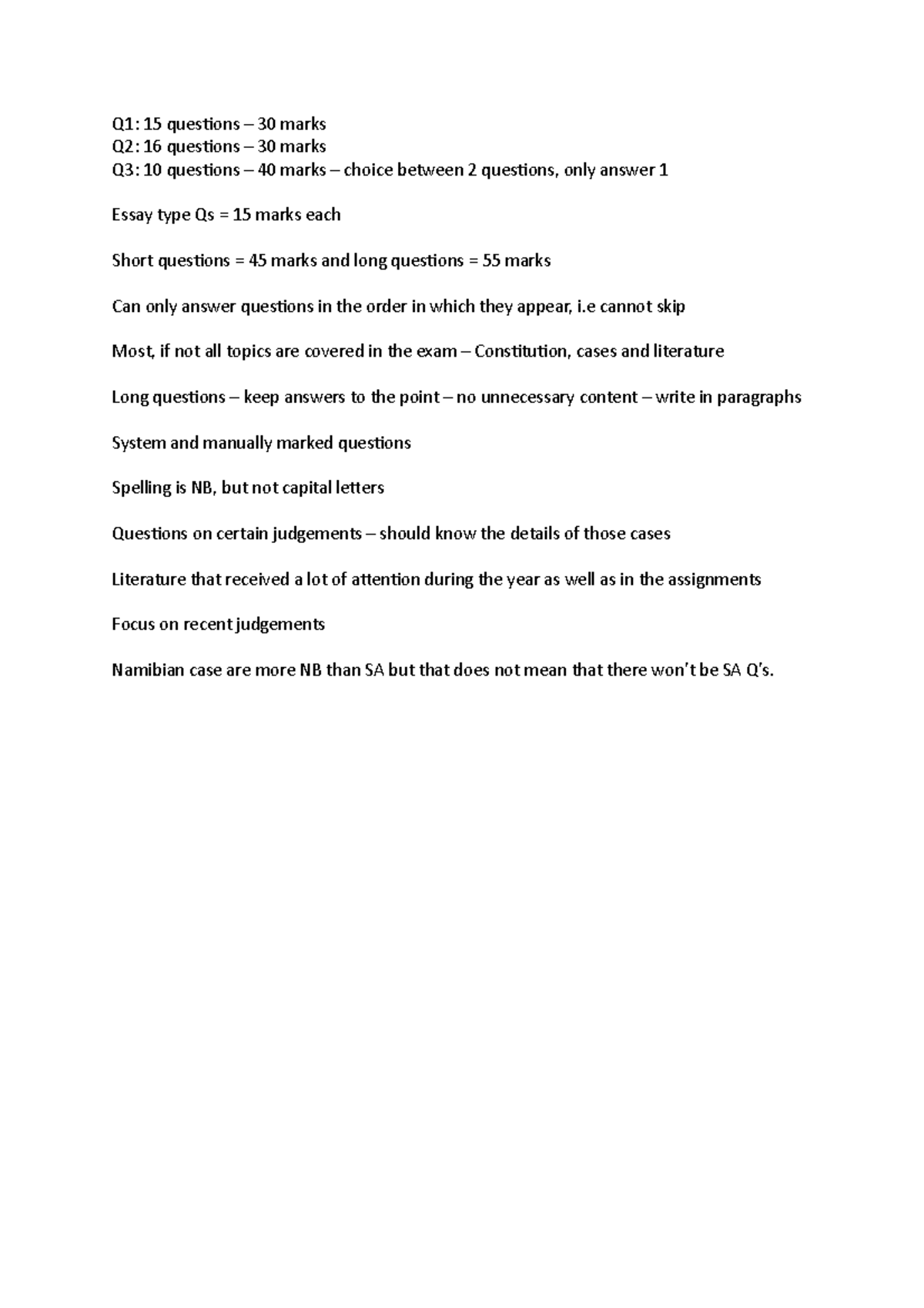 Con law exam Exam Q1 15 questions 30 marksQ2 16 questions