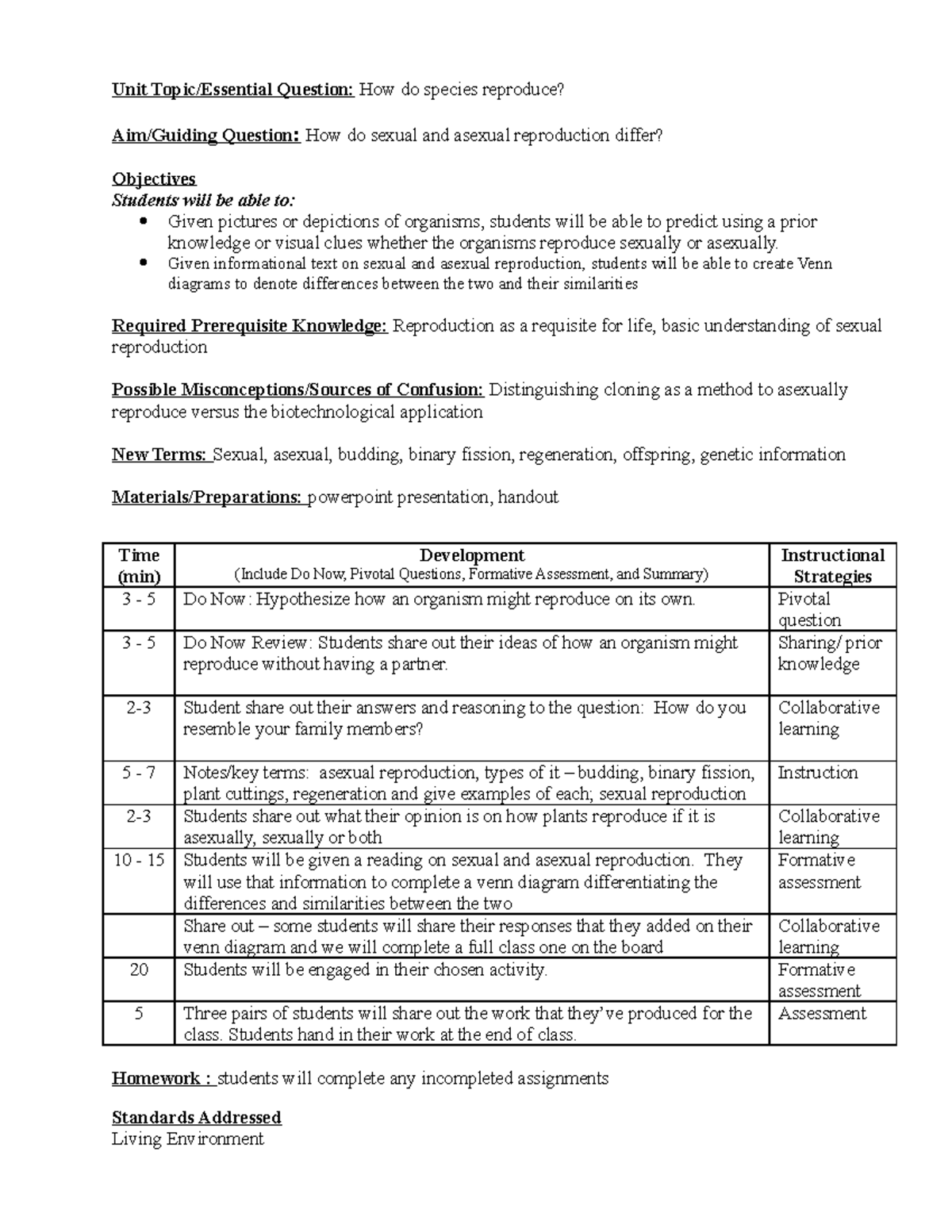 Lesson plan 2-7-20 - Unit Topic/Essential Question: How do species ...