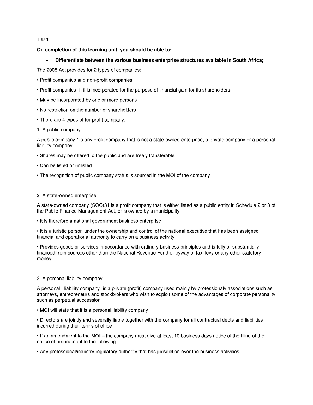 LAES EXAN Notes - LU 1 On completion of this learning unit, you should ...