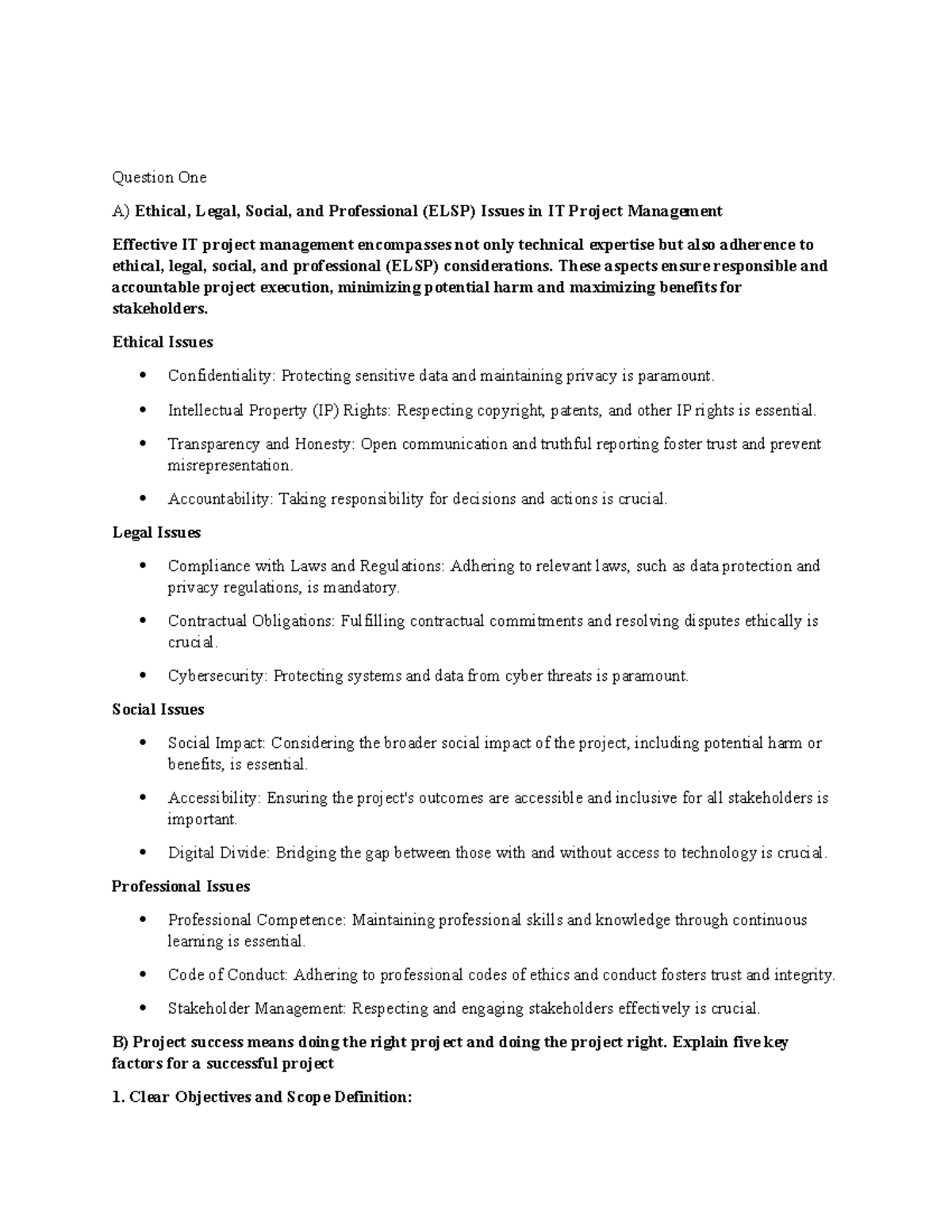 Assignment ict project management - Question One A) Ethical, Legal ...