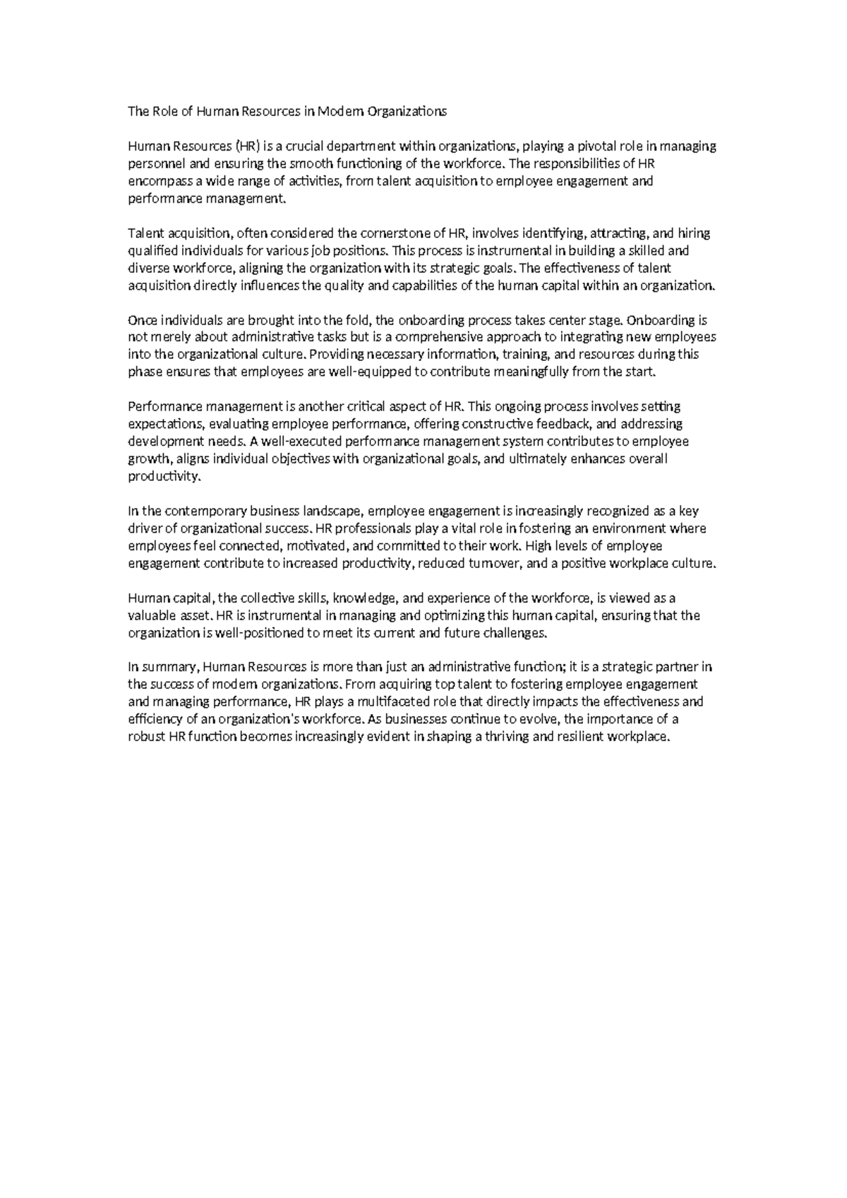 Role of HR - first class - The Role of Human Resources in Modern ...