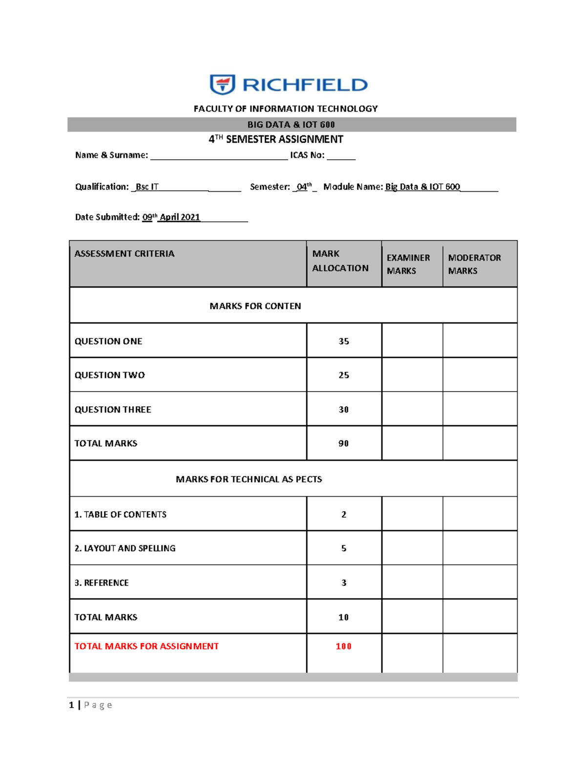 Big Data Assignment - FACULTY OF INFORMATION TECHNOLOGY BIG DATA & IOT ...