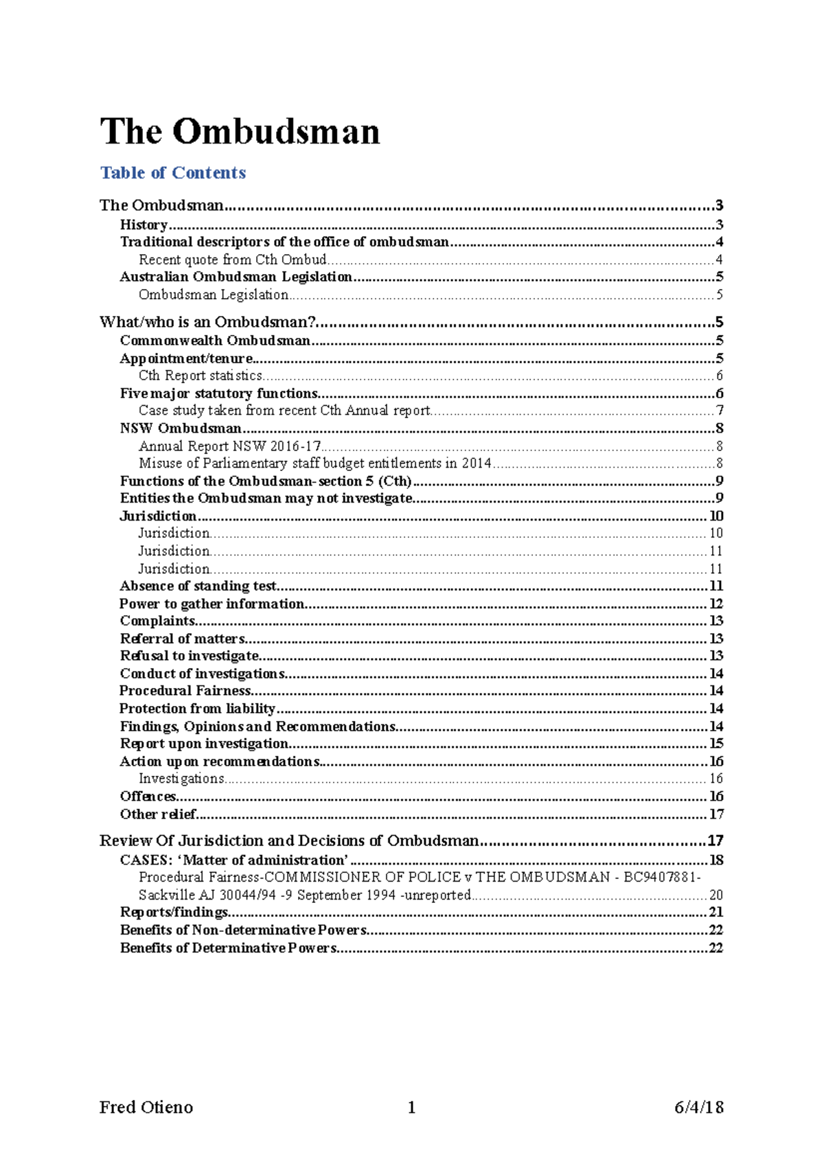 Lecture 5 The Ombudsman - The Ombudsman The - Studocu