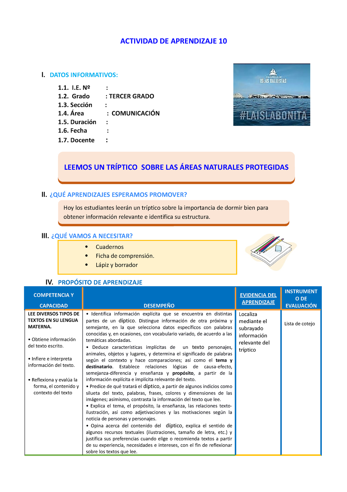 D1 A1 Sesion COM. Leemos UN Tríptico Sobre LAS Áreas Naturales ...