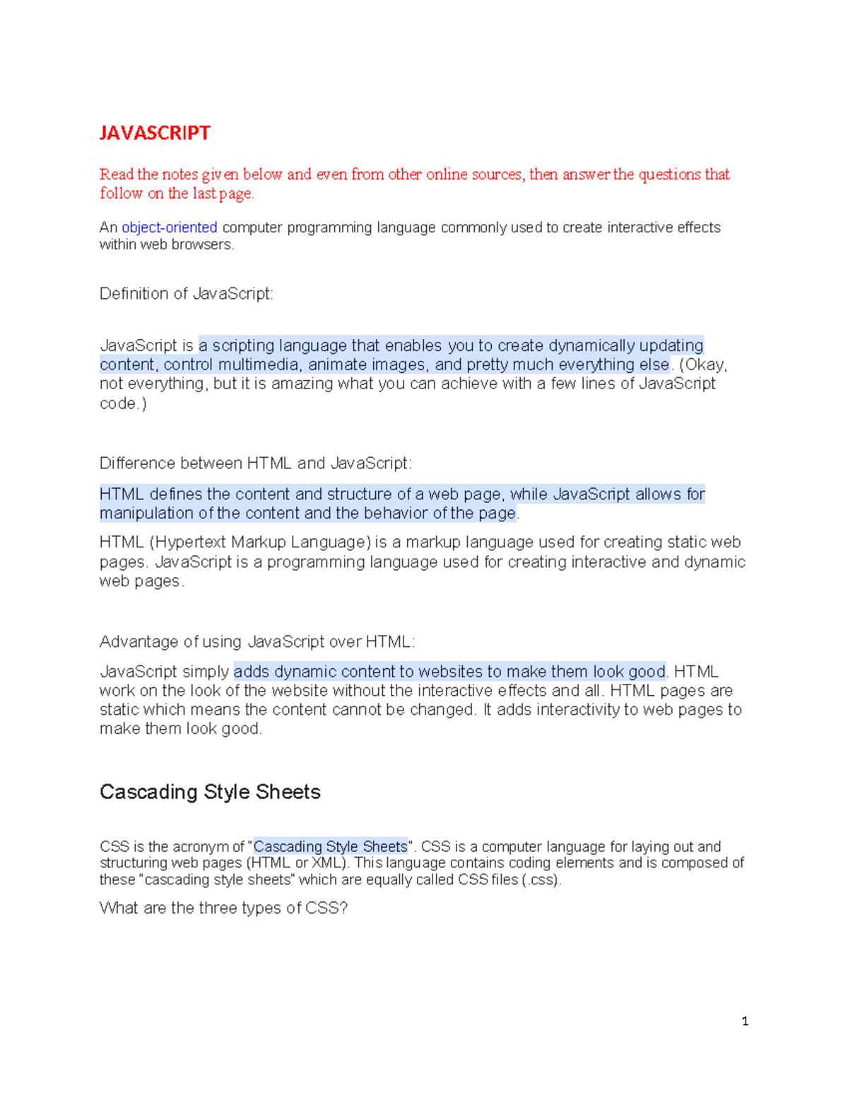 Javascript - nice - JAVASCRIPT ####### Read the notes given below and ...