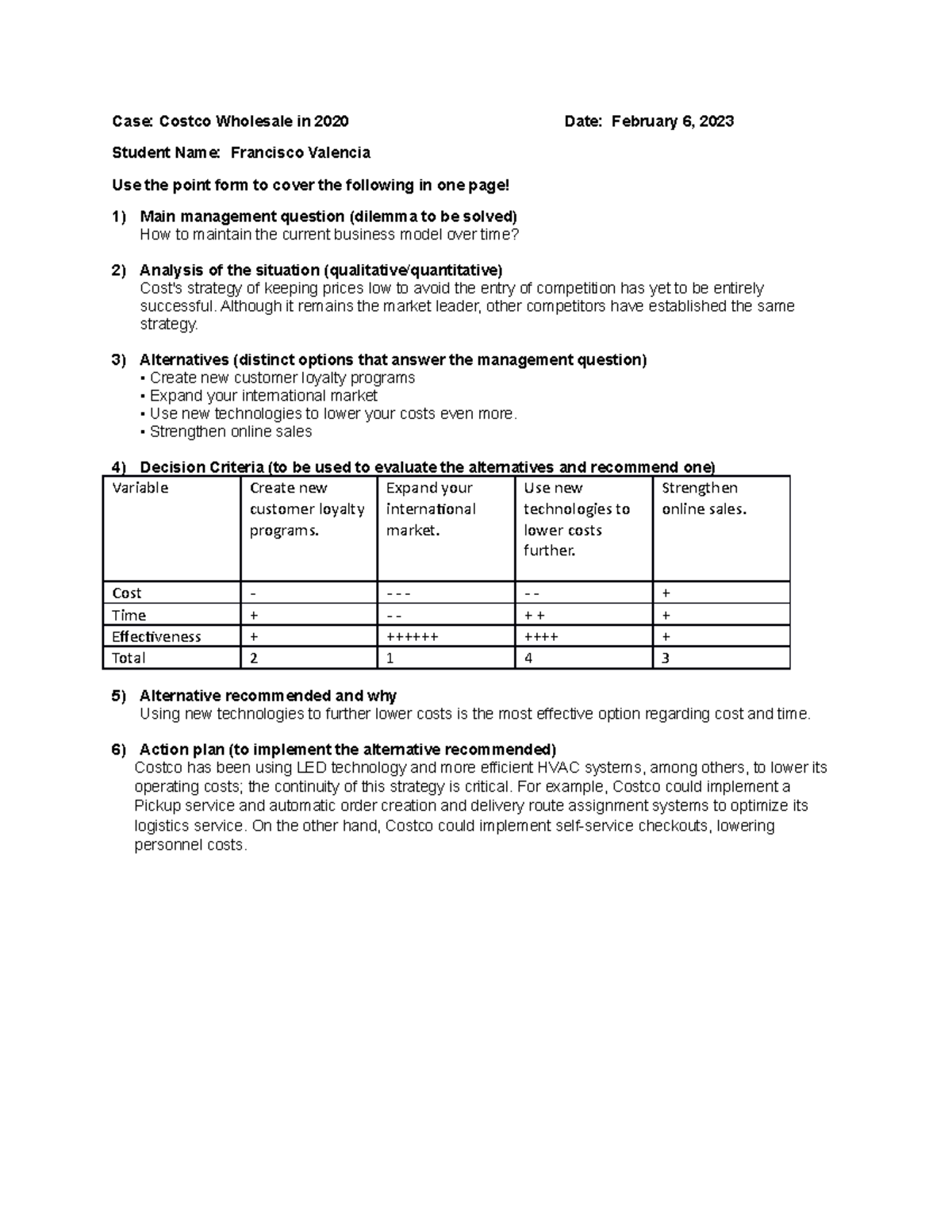 Case Analysis Costco Case Costco Wholesale in 2020 Date February 6