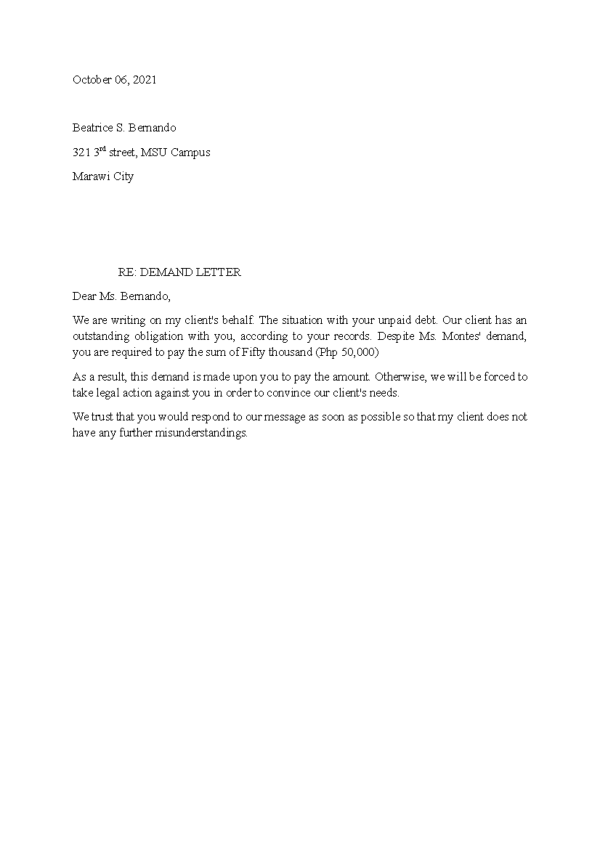 Document (11) - demand letter - October 06, 2021 Beatrice S. Bernando ...