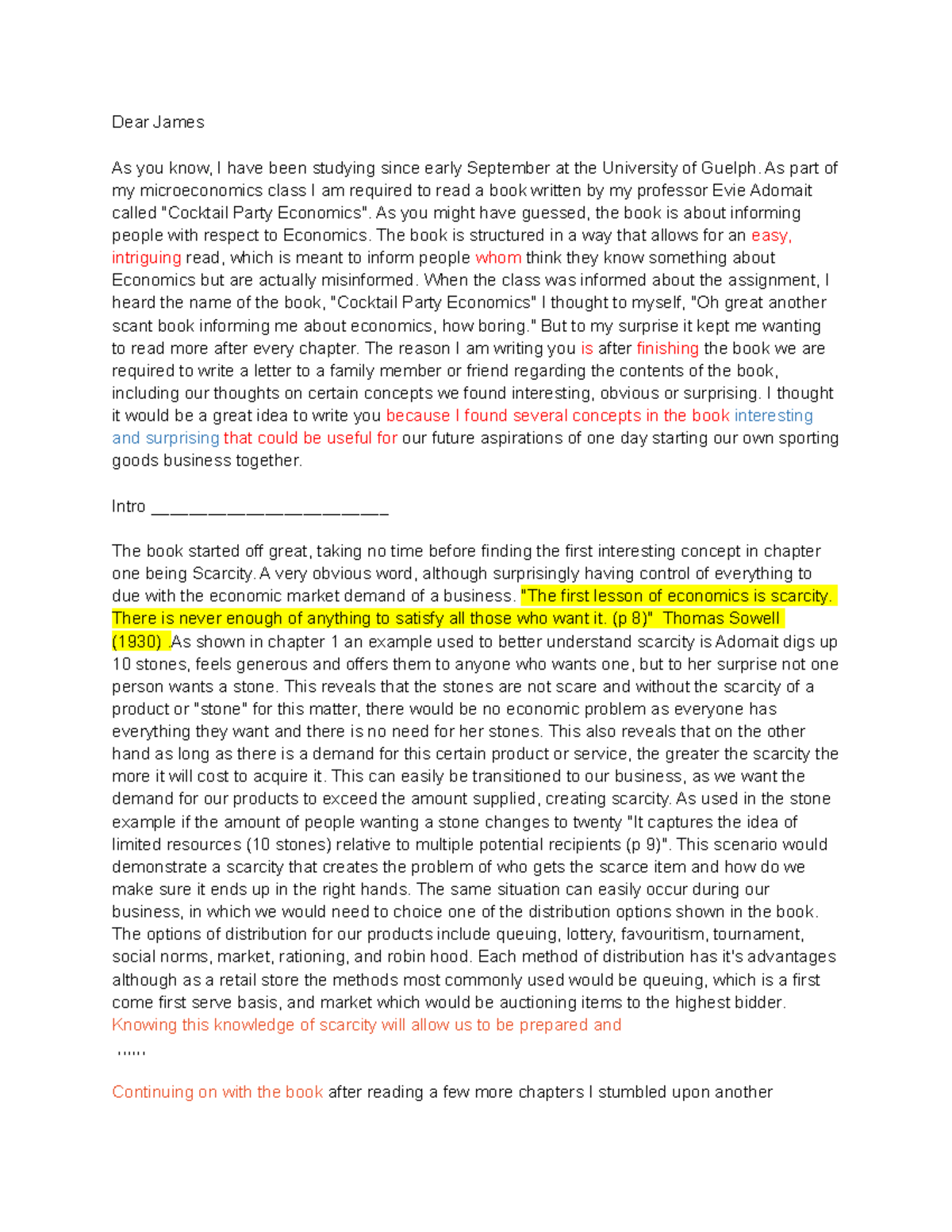 Letter Econ - Dear James As you know, I have been studying since early ...