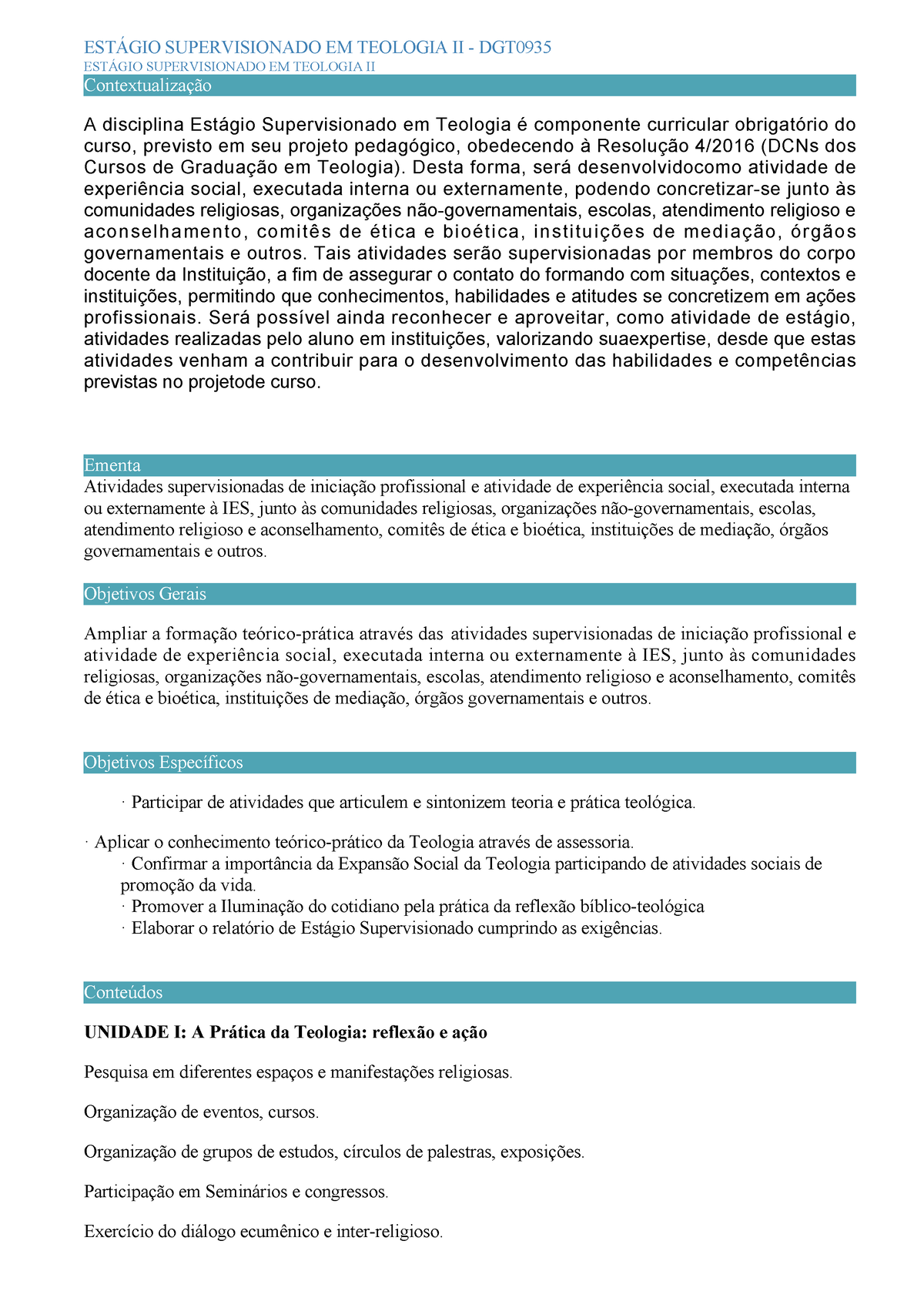 DGT0935 Plano De Ensino - ESTÁGIO SUPERVISIONADO EM TEOLOGIA II DGT ...