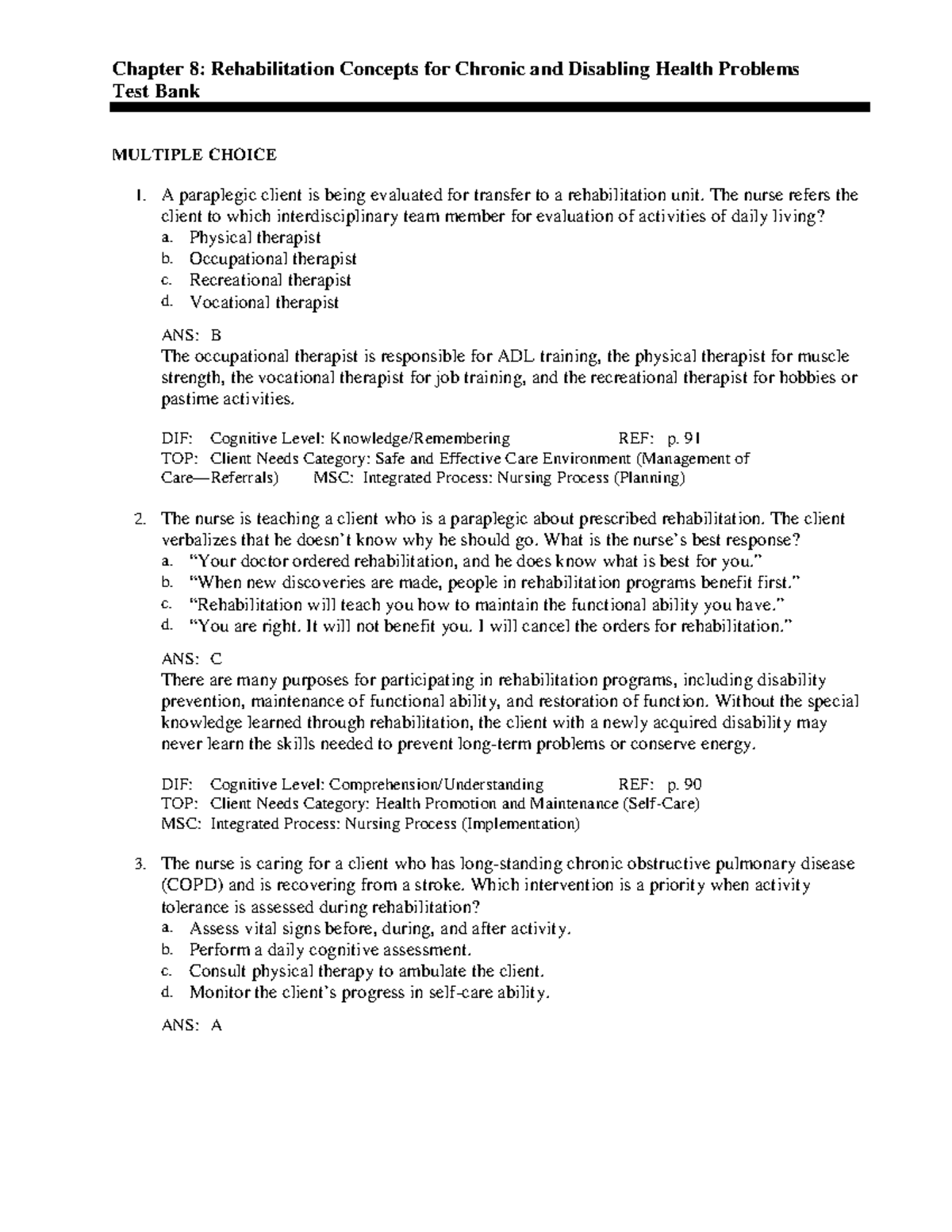 8 - Question & Answers TB - Medical-Surgical Nursing - Chapter 8 ...