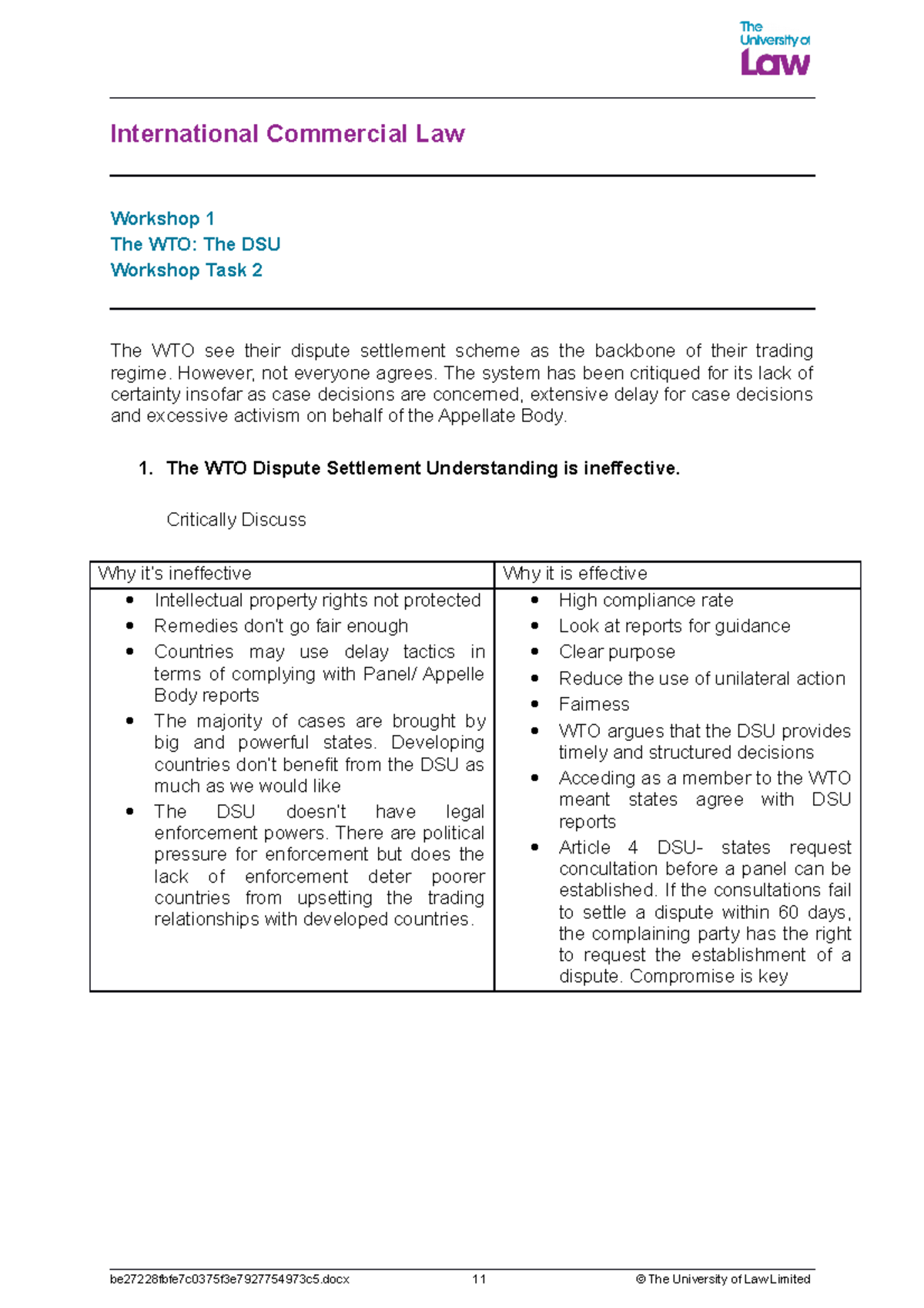 WS 2 Task 2 - Workshop 2 Task 2 - International Commercial Law Workshop ...