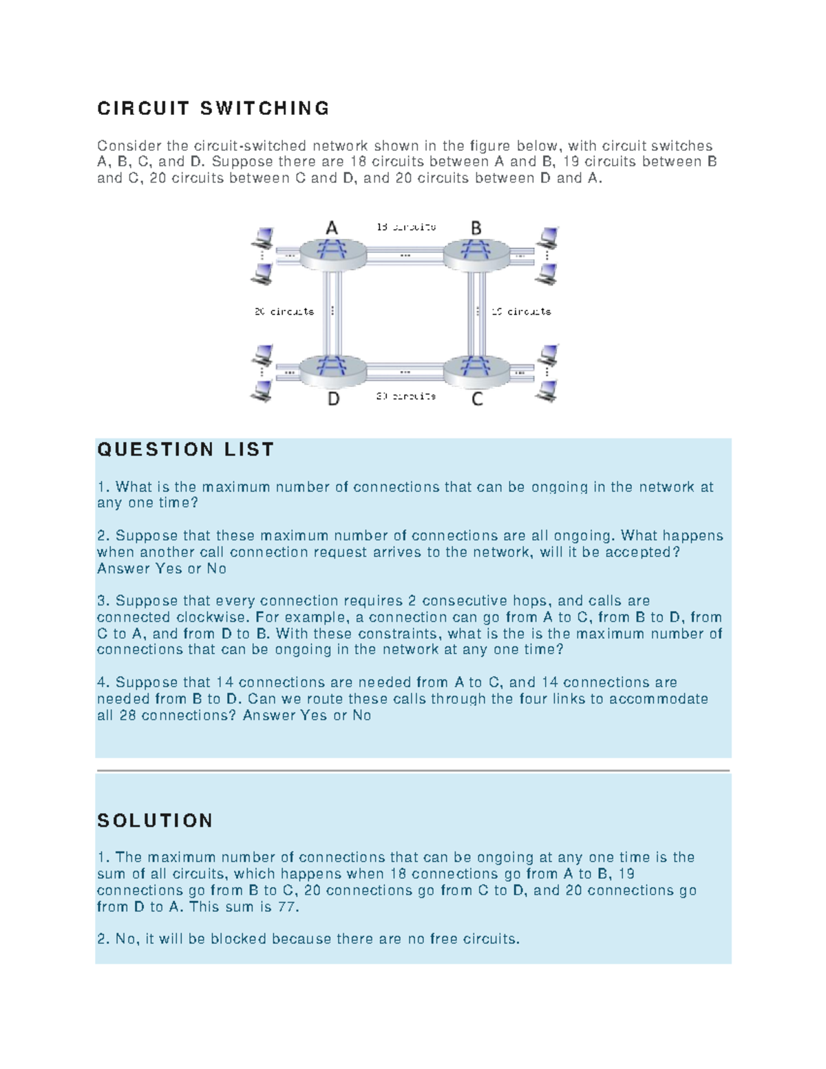 Interactive Exercises Computer Networking C I R C U I T S W I T C H I