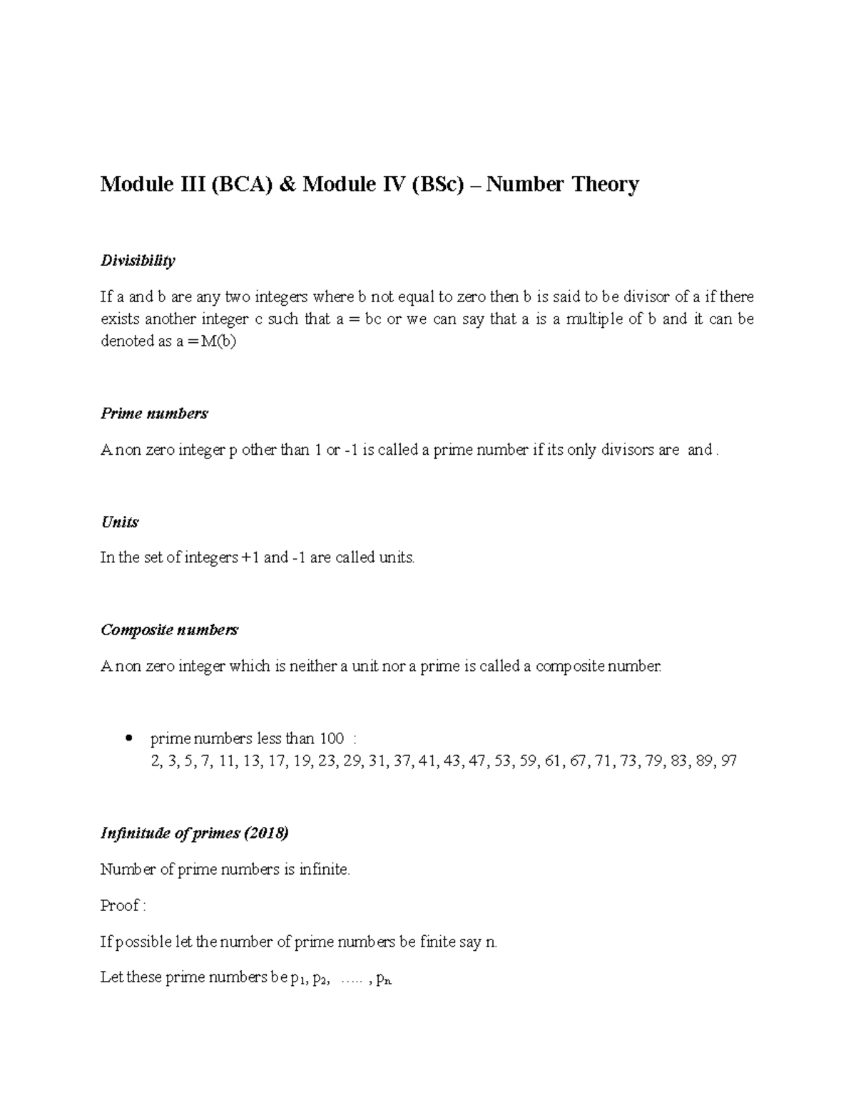 Number Theory Full Notes - Module III (BCA) & Module IV (BSc) – Number ...