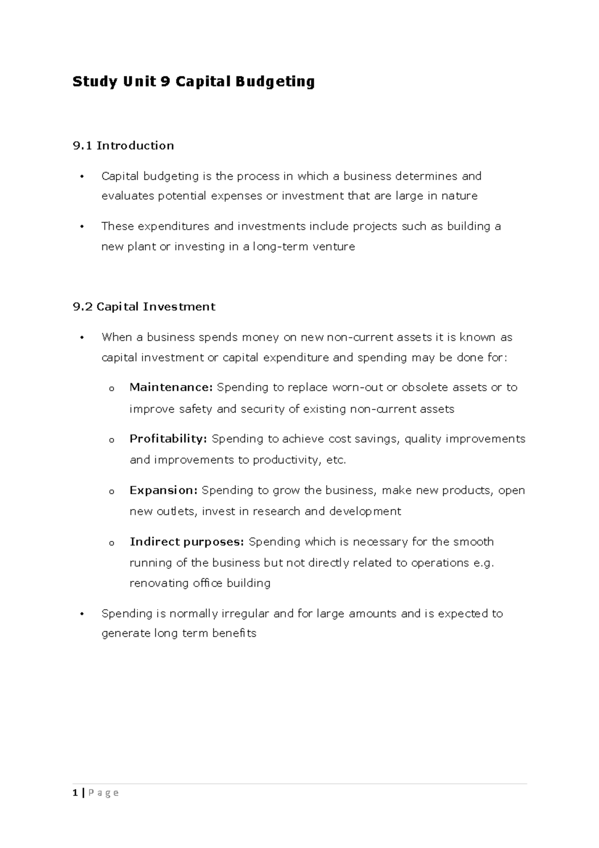 Unit 9 Capital Budgeting - Study Unit 9 Capital Budgeting 9 ...