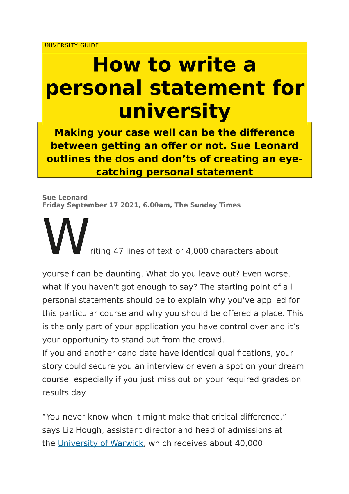 uni guide personal statement