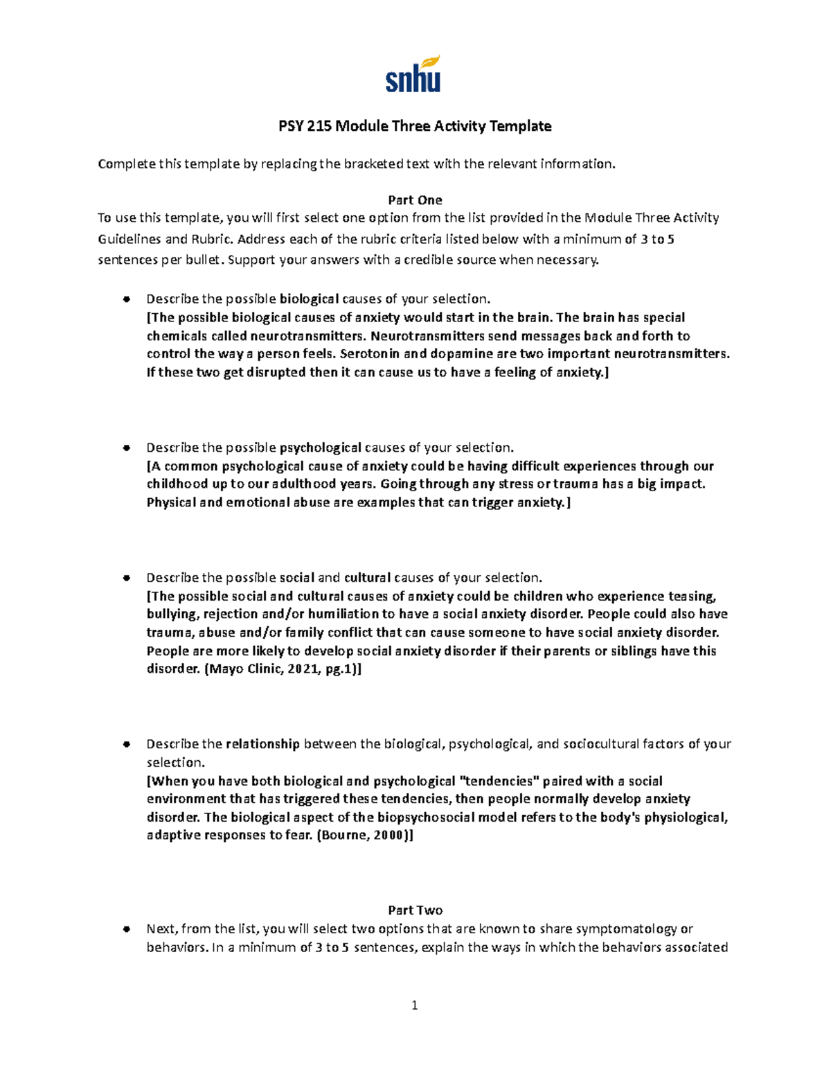 PSY 215 Module Three Activity Template - PSY 215 Module Three Activity ...