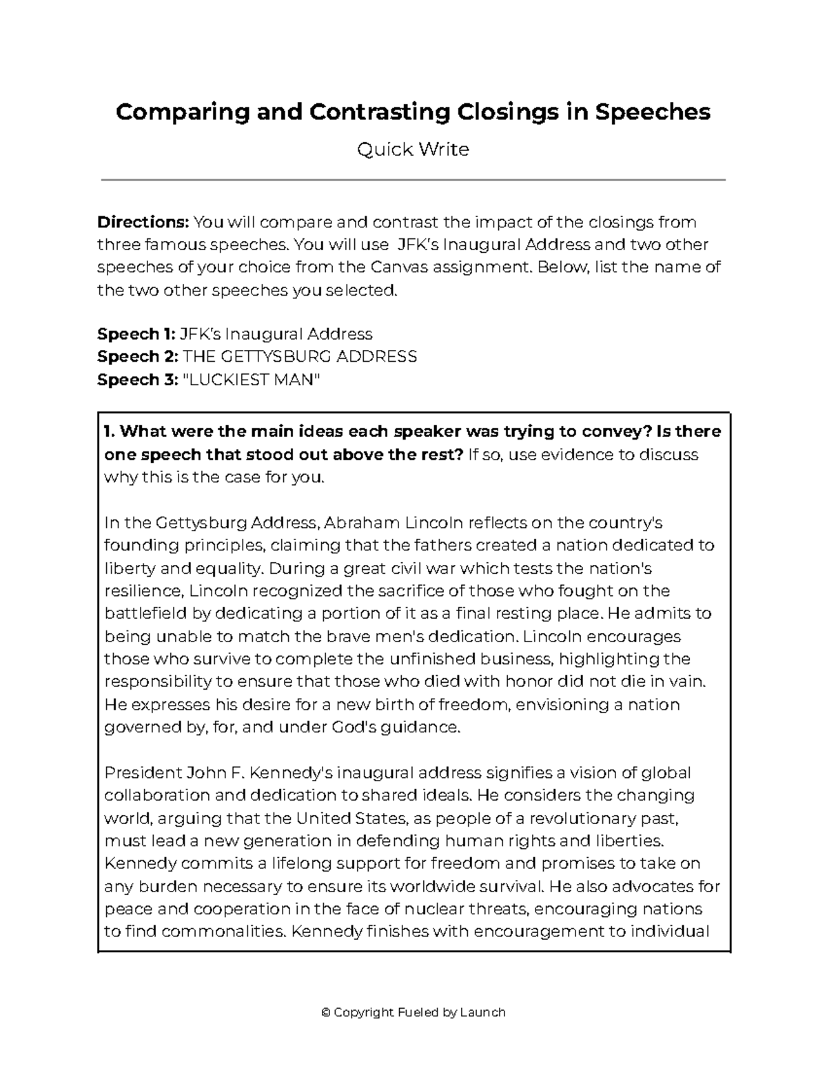 Comparing & Contrasting Closings In Speeches - Comparing And 