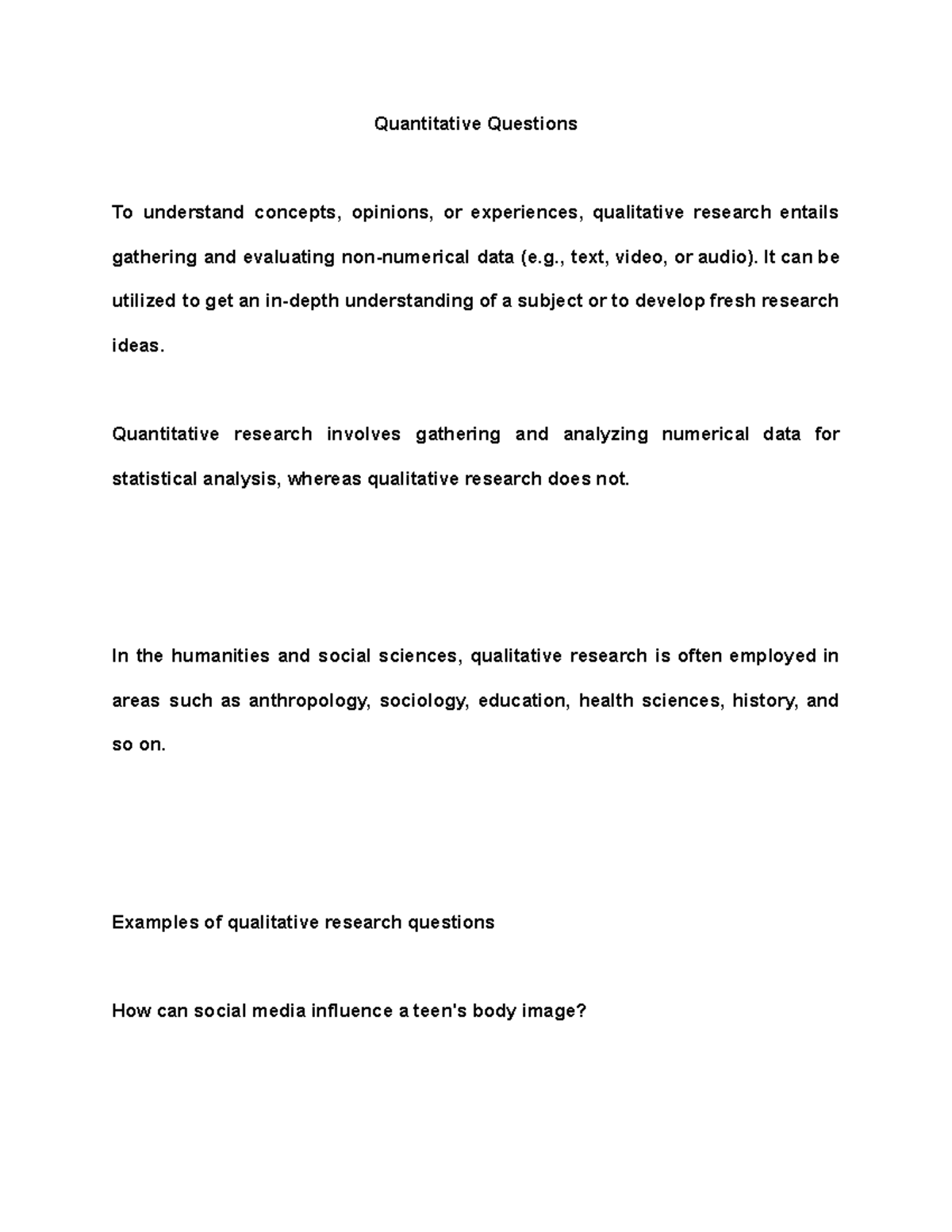 Quantitaive Research about Medicine - Quantitative Questions To ...