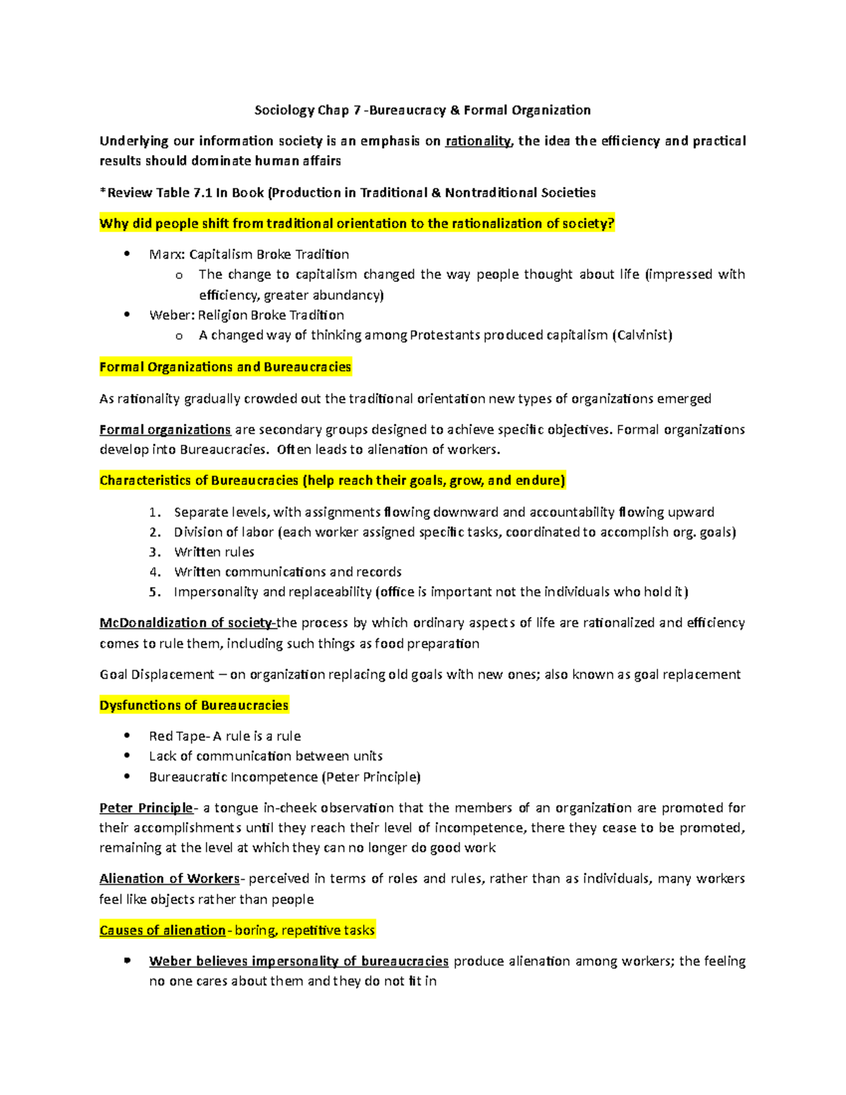 Sociology Chap 7 - Chapter notes - Sociology Chap 7 -Bureaucracy ...