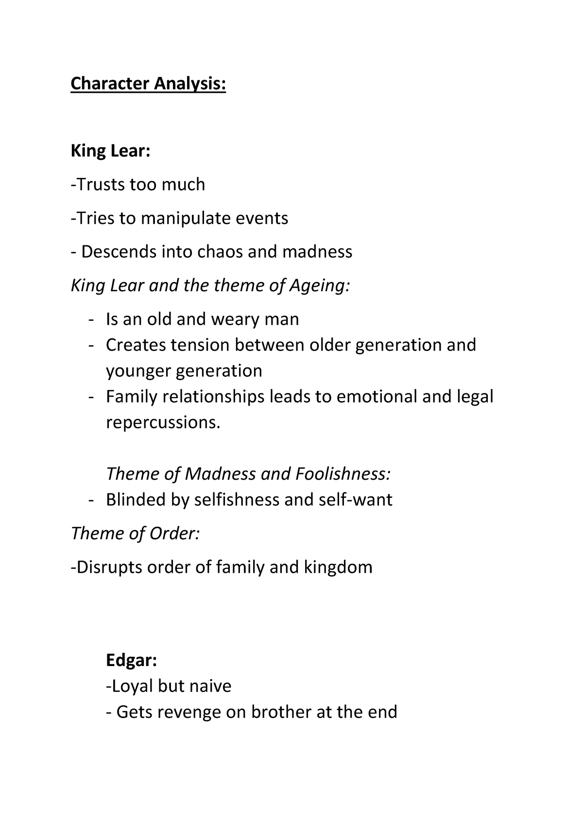 Shakespeare's King Lear Character Analysis - Character Analysis: King ...