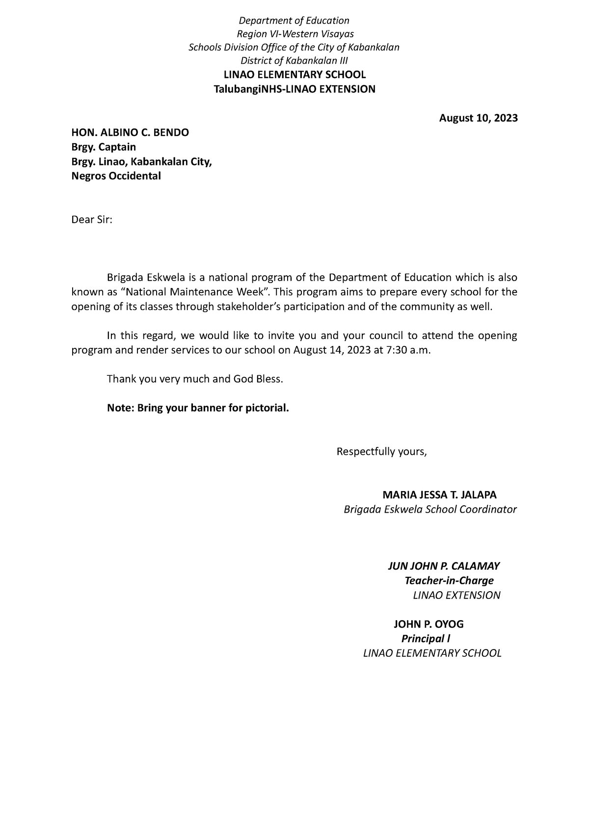 INvitation Letter - Department of Education Region VI-Western Visayas ...