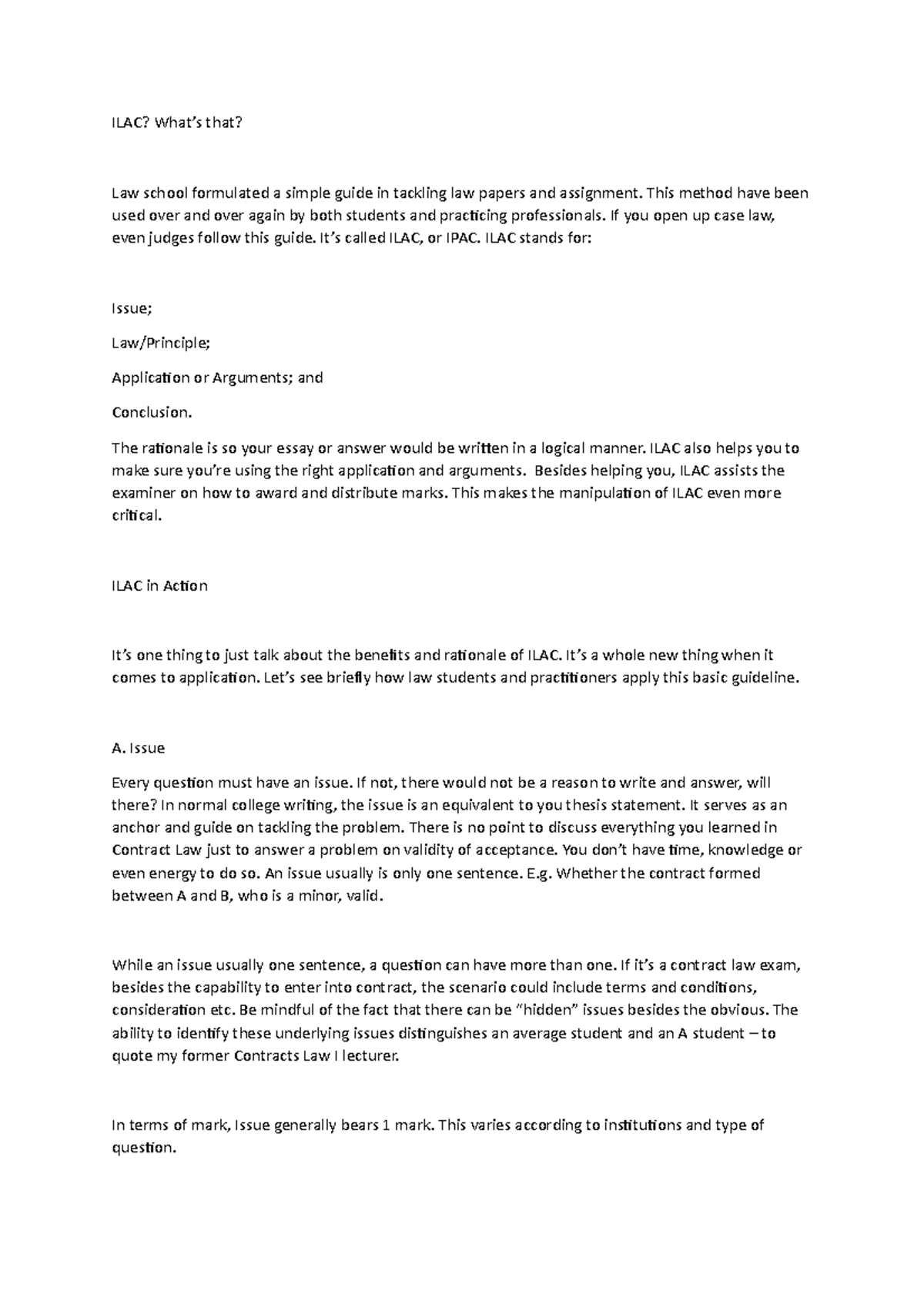 ILAC LAW for answer Final exam - ILAC? What’s that? Law school ...