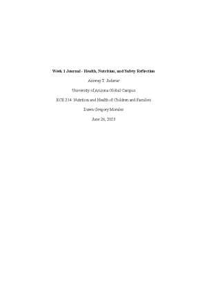 ECE 214 Week 1 Assignment - Nutrition Issues Aniway T. Judavar ECE 214 ...