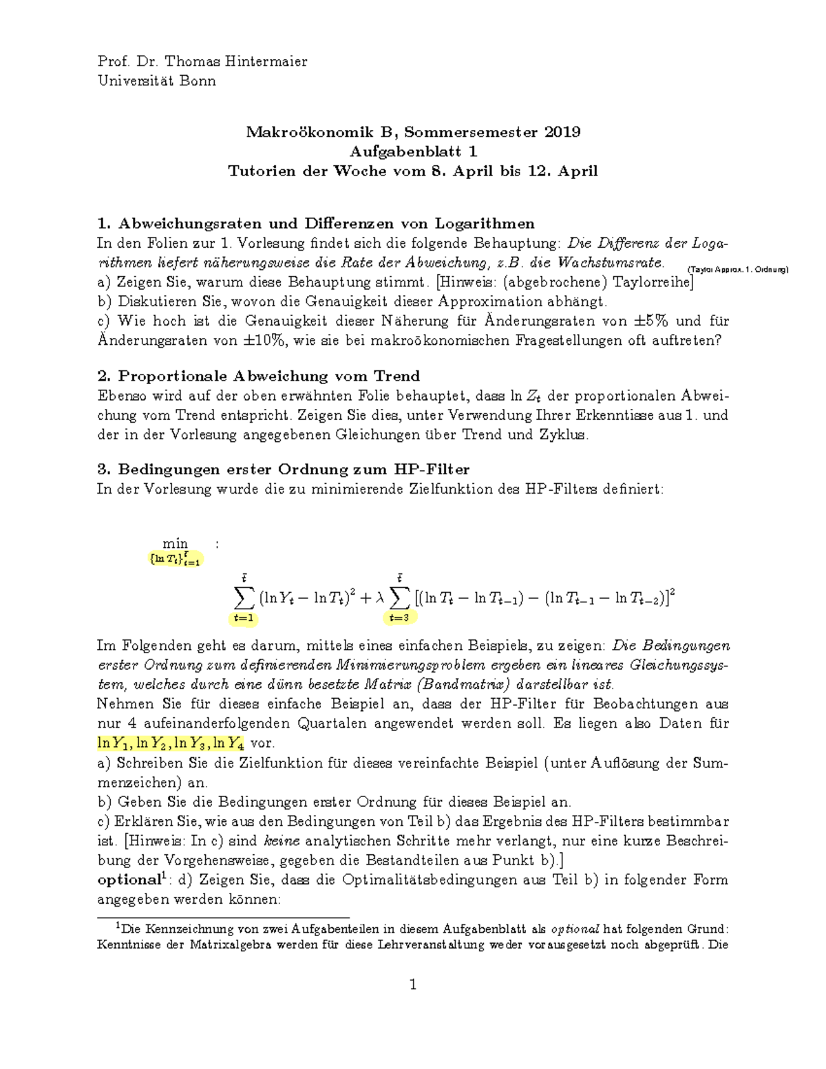 01 Aufgabenblatt 1 - WS 18/19 Tutorium1 Mit Kommentaren - Prof. Dr ...