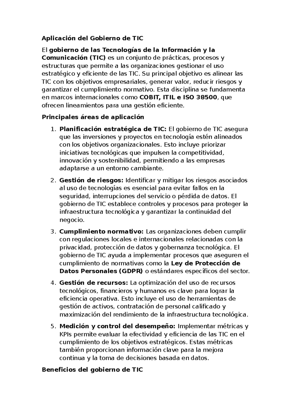 Aplicación del Gobierno de TIC - Aplicación del Gobierno de TIC El ...