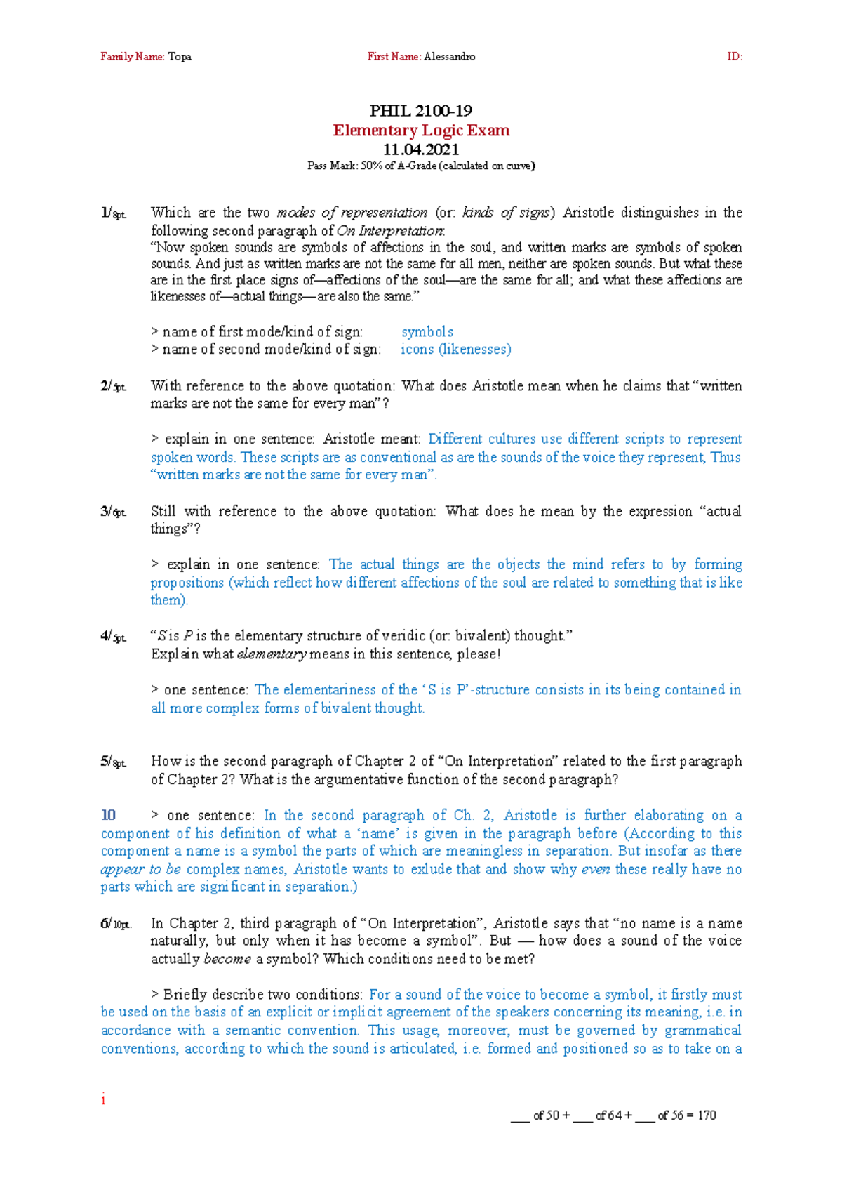 Logic Exam Model Answer Of Philosophical Thinking - I Phil 2100 