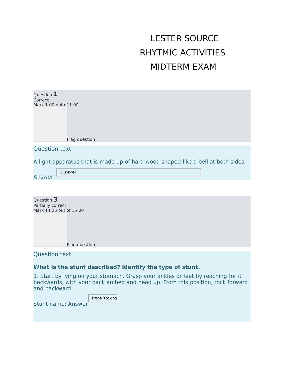 Rhythmic Activities Midterm EXAM - LESTER SOURCE RHYTMIC ACTIVITIES MIDTERM  EXAM Question 1 Correct - Studocu