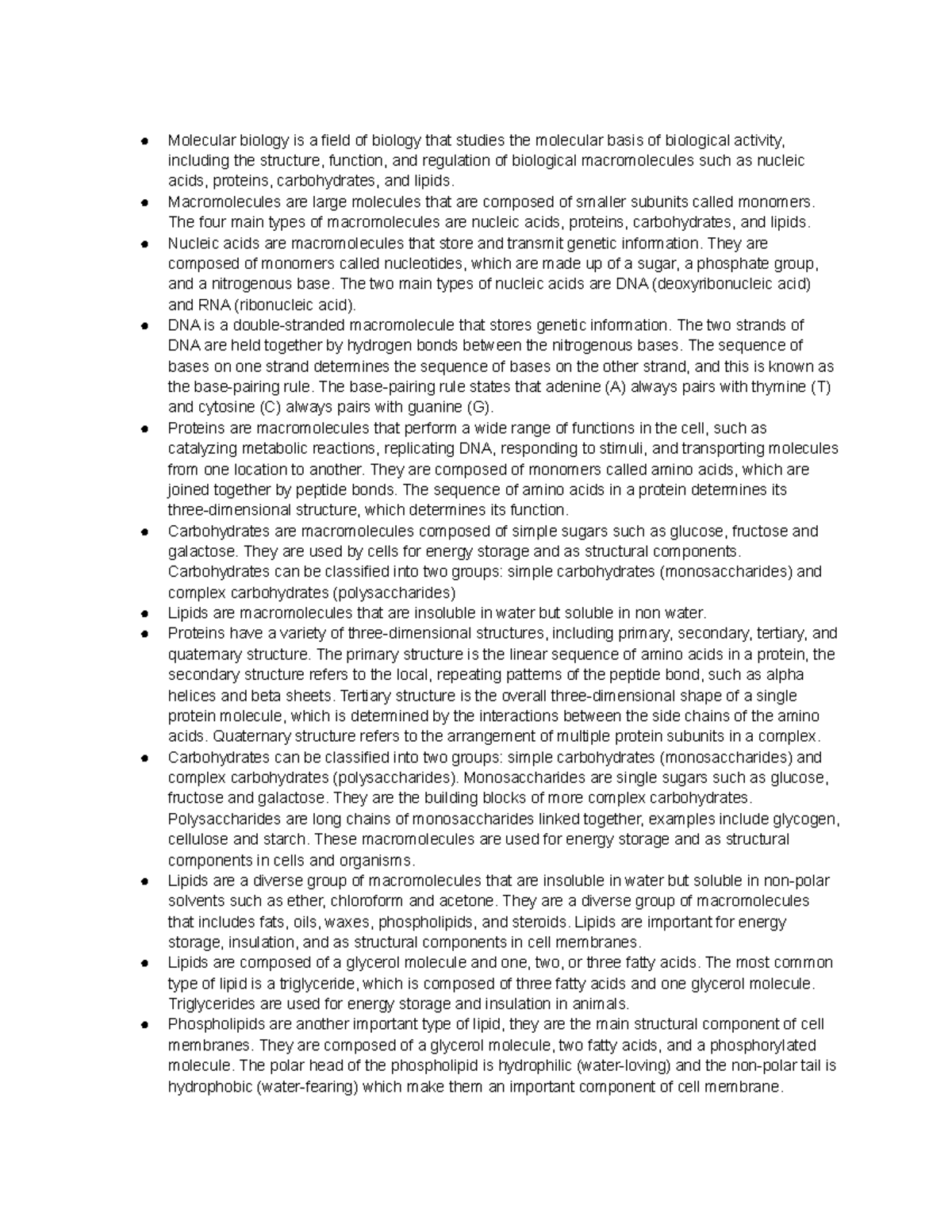 Molecular Biology Macromolecules Molecular biology is a field of