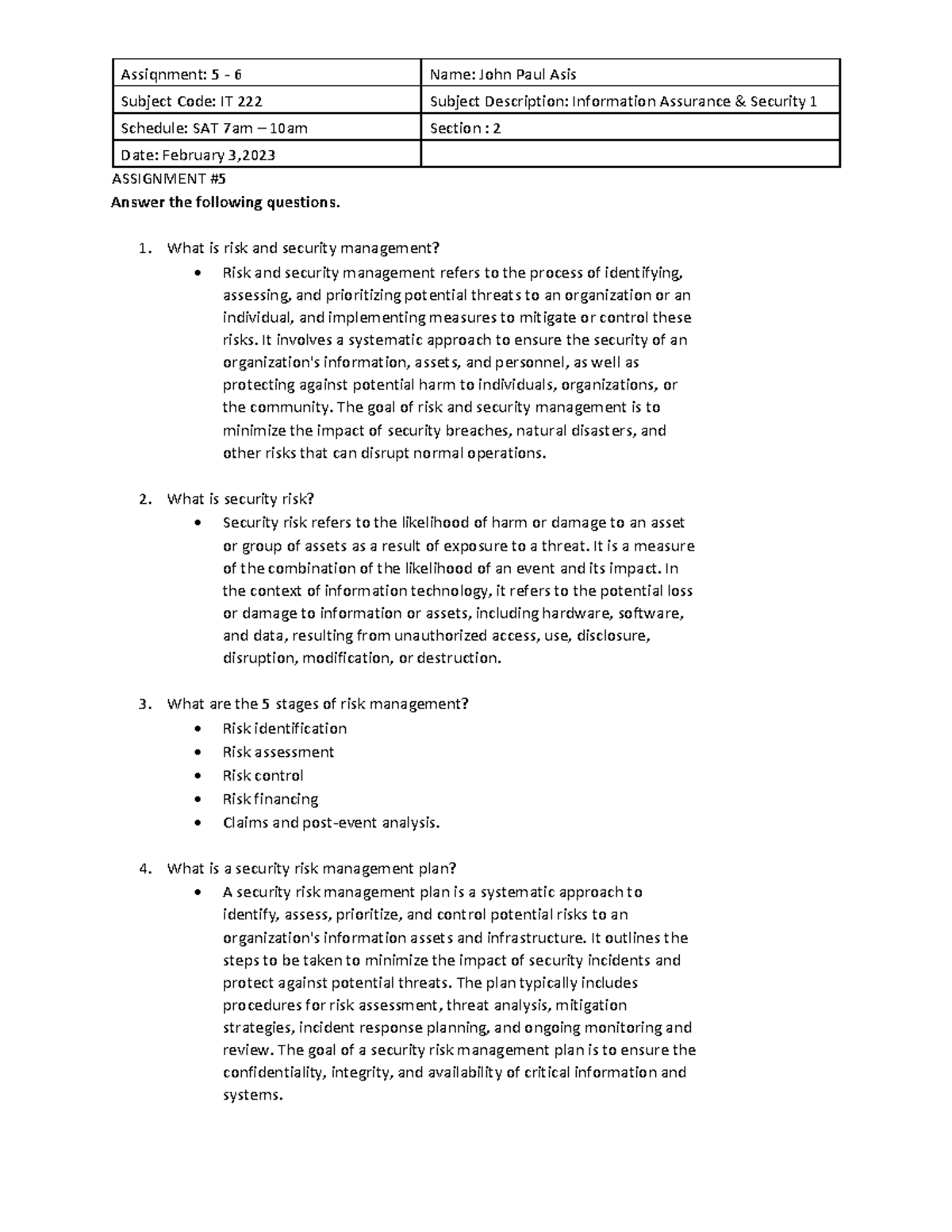 Asis John Paul Assiqn#5-6 - Assiqnment: 5 - 6 Name: John Paul Asis ...