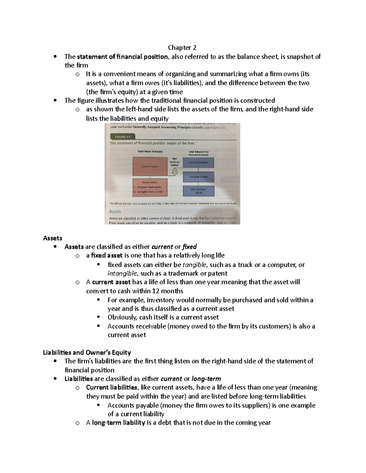 Chapter 2 Notes - Chapter 2 The statement of financial position , also ...