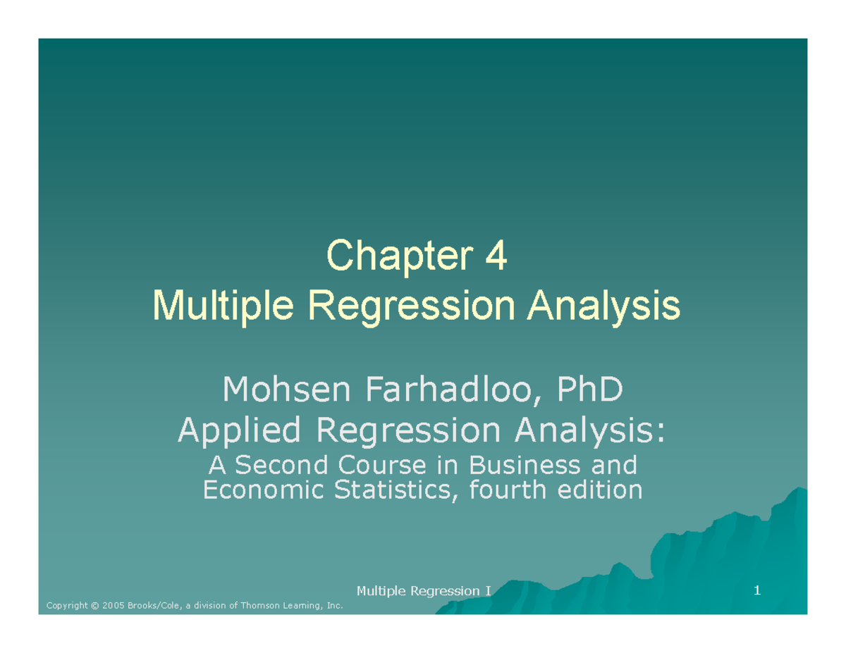 Ch04 Mf Chapter 4 Notes Multiple Regression I 1 Chapter 4 Multiple Regression Analysis