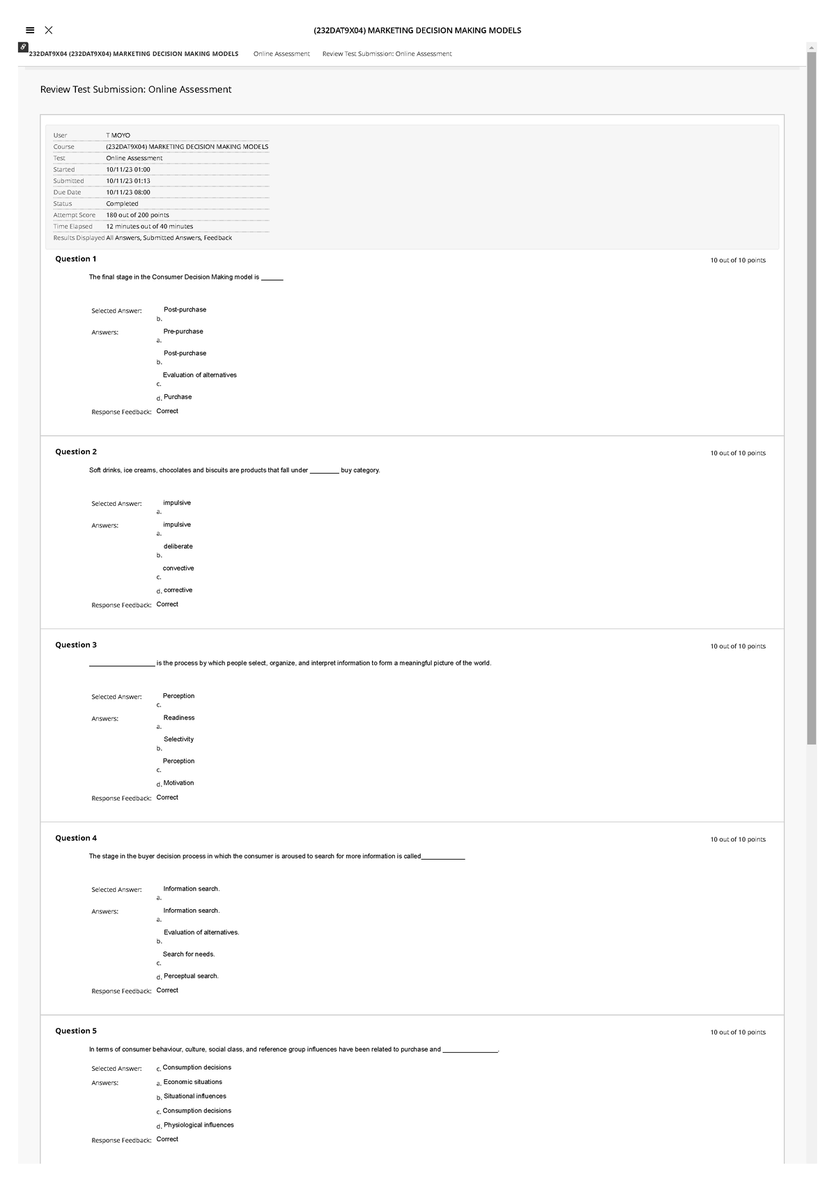 1-5 - (232DAT9X04) MARKETING DECISION MAKING MODELS 232DAT9X04 ...