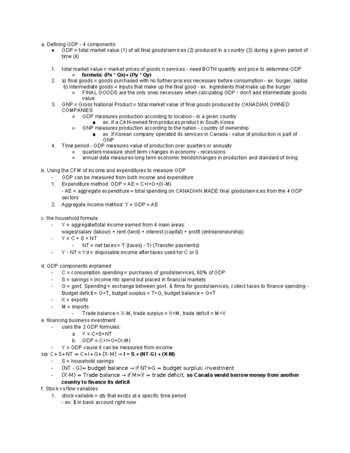 Macroecon Cheat Sheet Q2 - A. Defining GDP - 4 Components GDP = Total ...