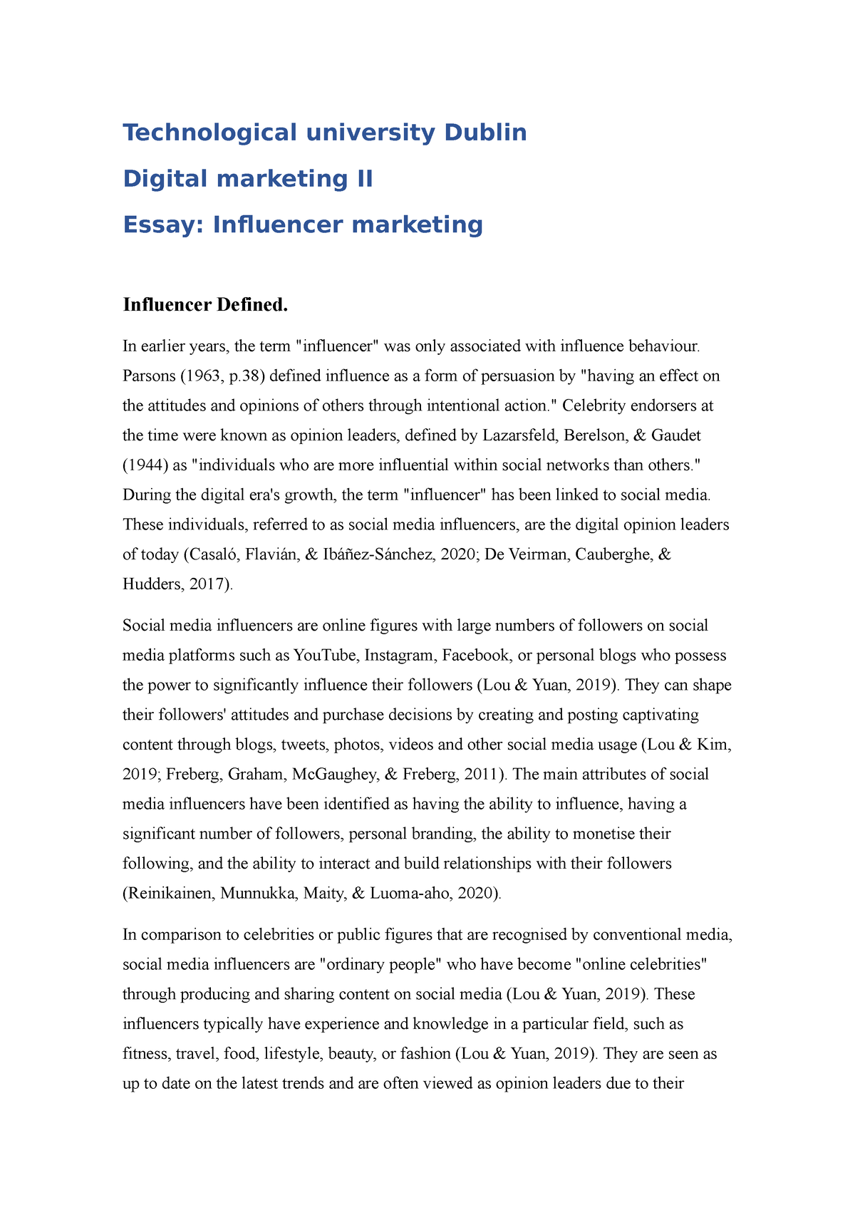 what makes a person a good influencer essay